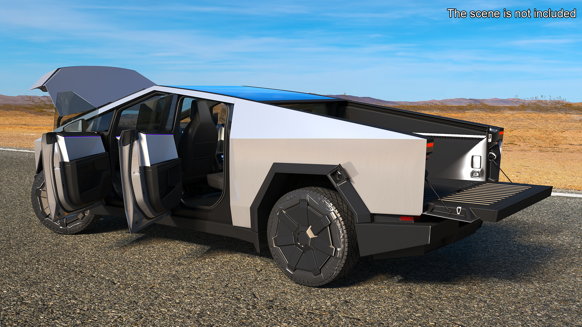 Futuristic Electric Truck Tesla 2024 Silver Lights On Rigged for Maya 3D model
