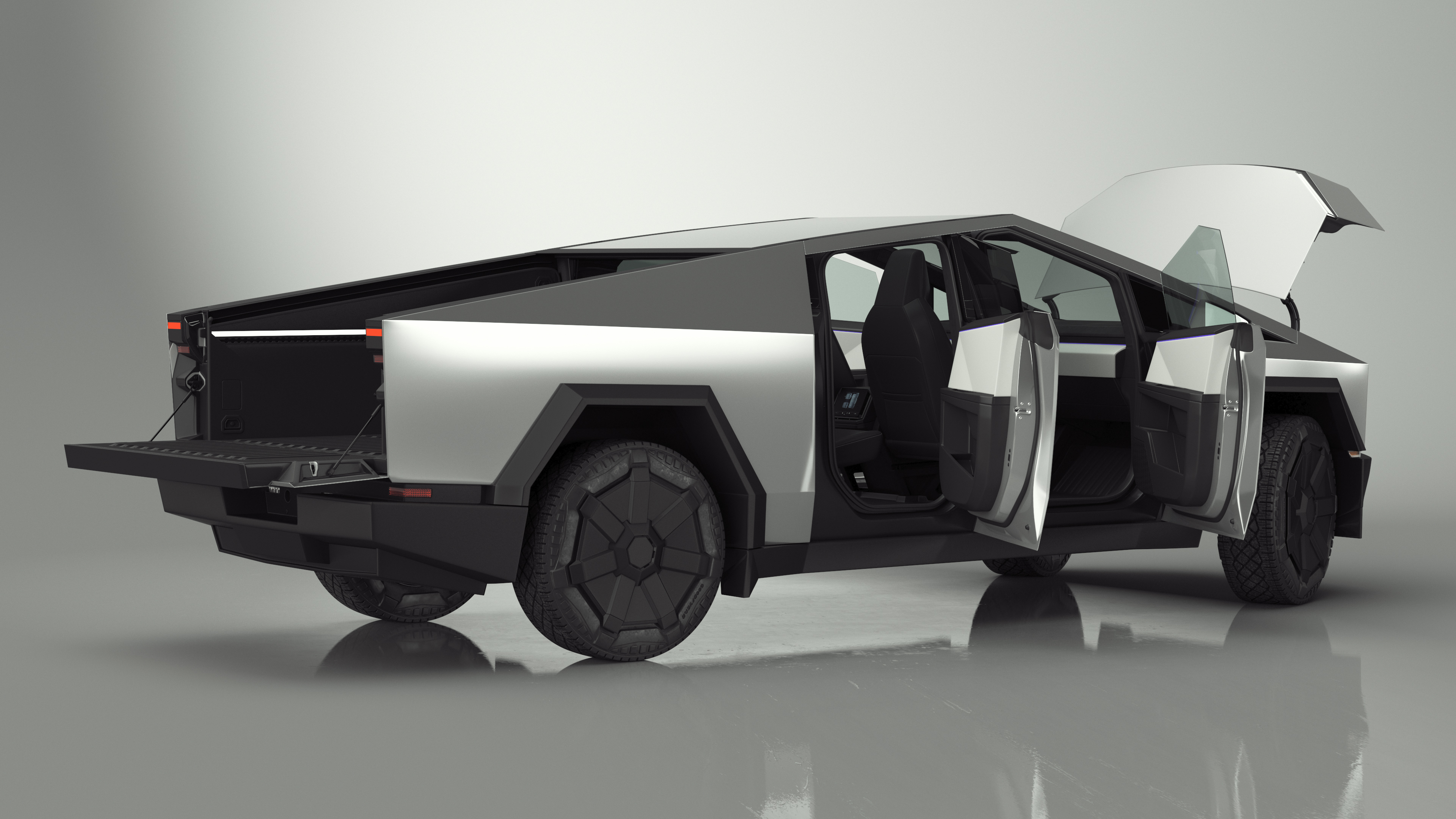 Futuristic Electric Truck Tesla 2024 Silver Lights On Rigged for Maya 3D model
