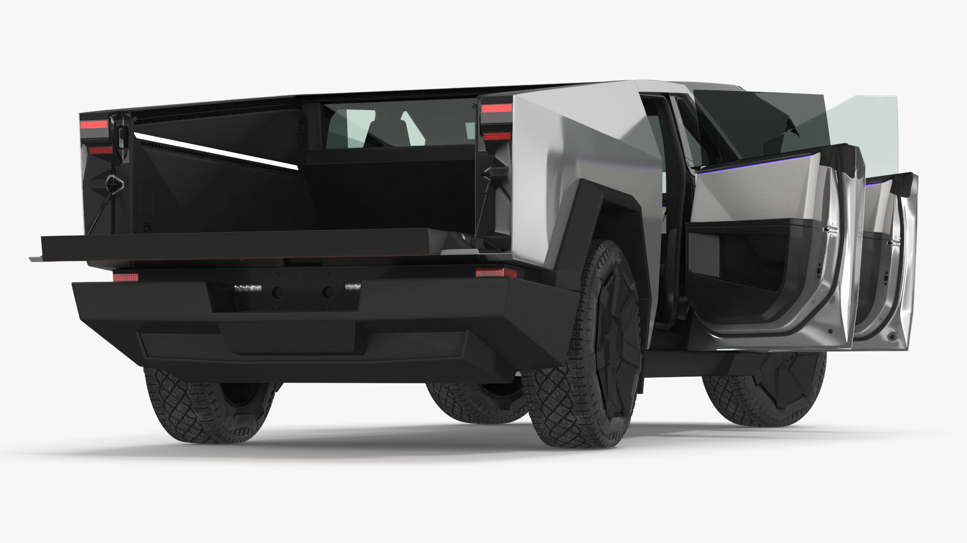 Futuristic Electric Truck Tesla 2024 Silver Lights On Rigged for Maya 3D model