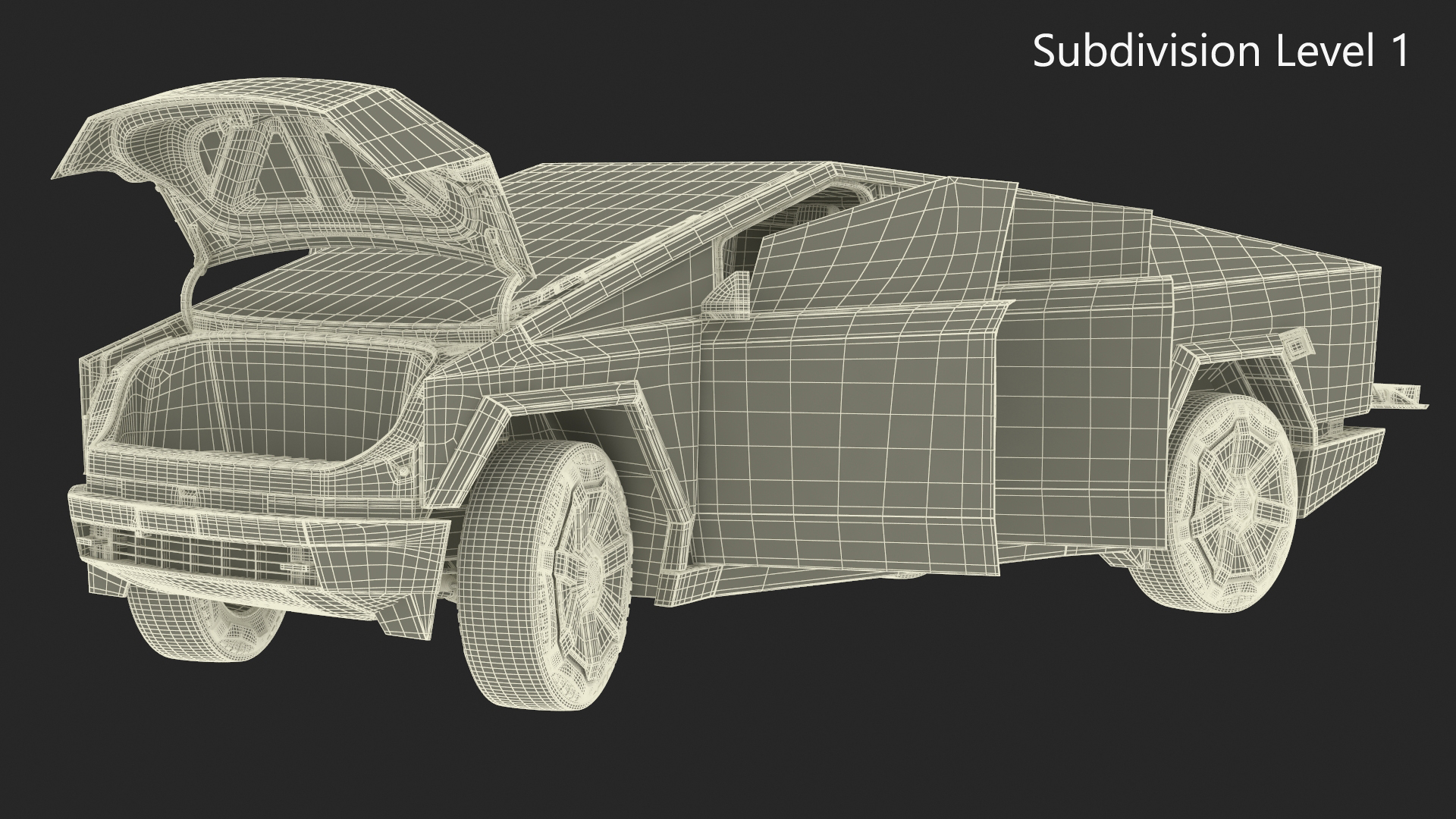Futuristic Electric Truck Tesla 2024 Silver Lights On Rigged for Maya 3D model