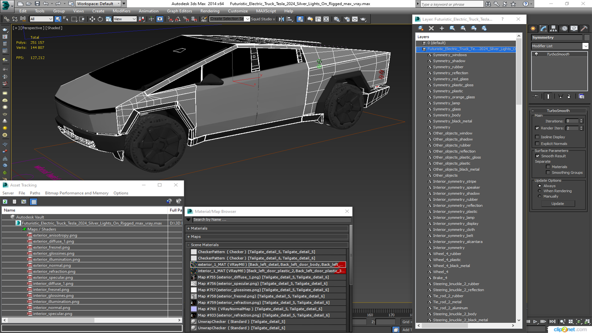 Futuristic Electric Truck Tesla 2024 Silver Lights On Rigged for Maya 3D model
