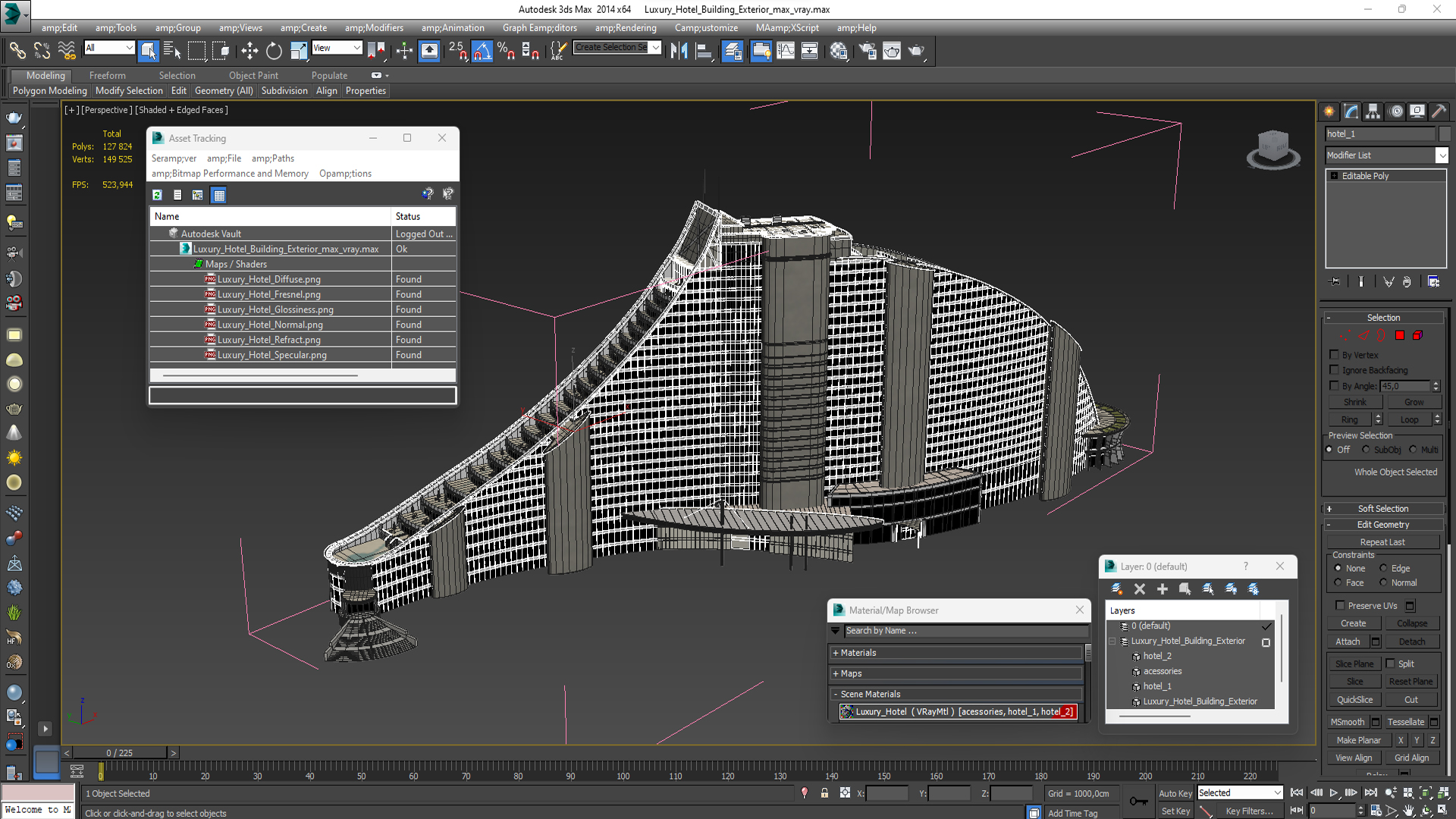 3D model Luxury Hotel Building Exterior