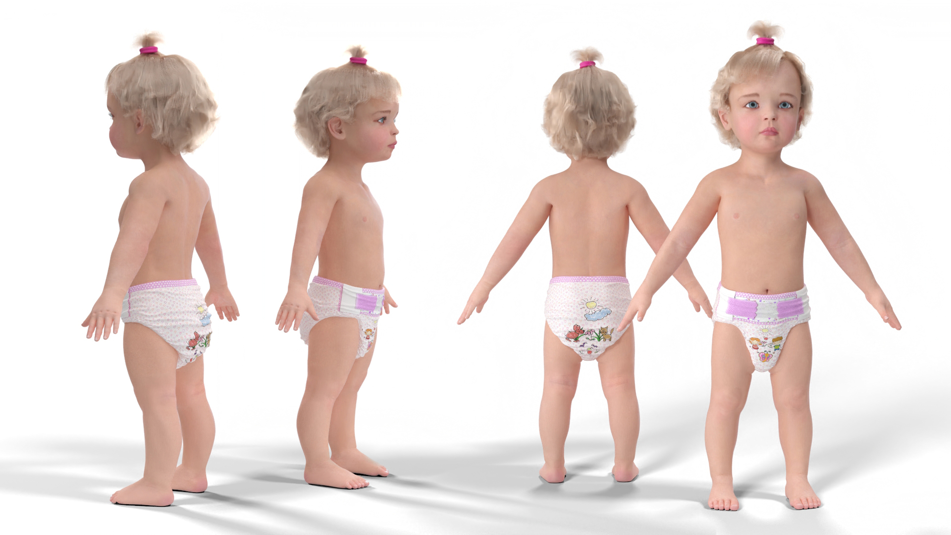 3D model Baby Girl Wearing Diaper A-Pose Fur