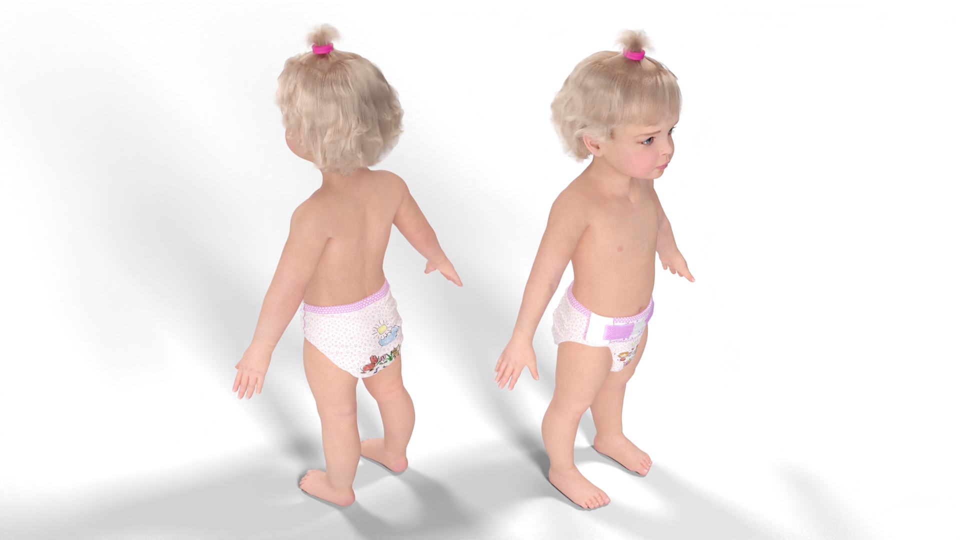 3D model Baby Girl Wearing Diaper A-Pose Fur