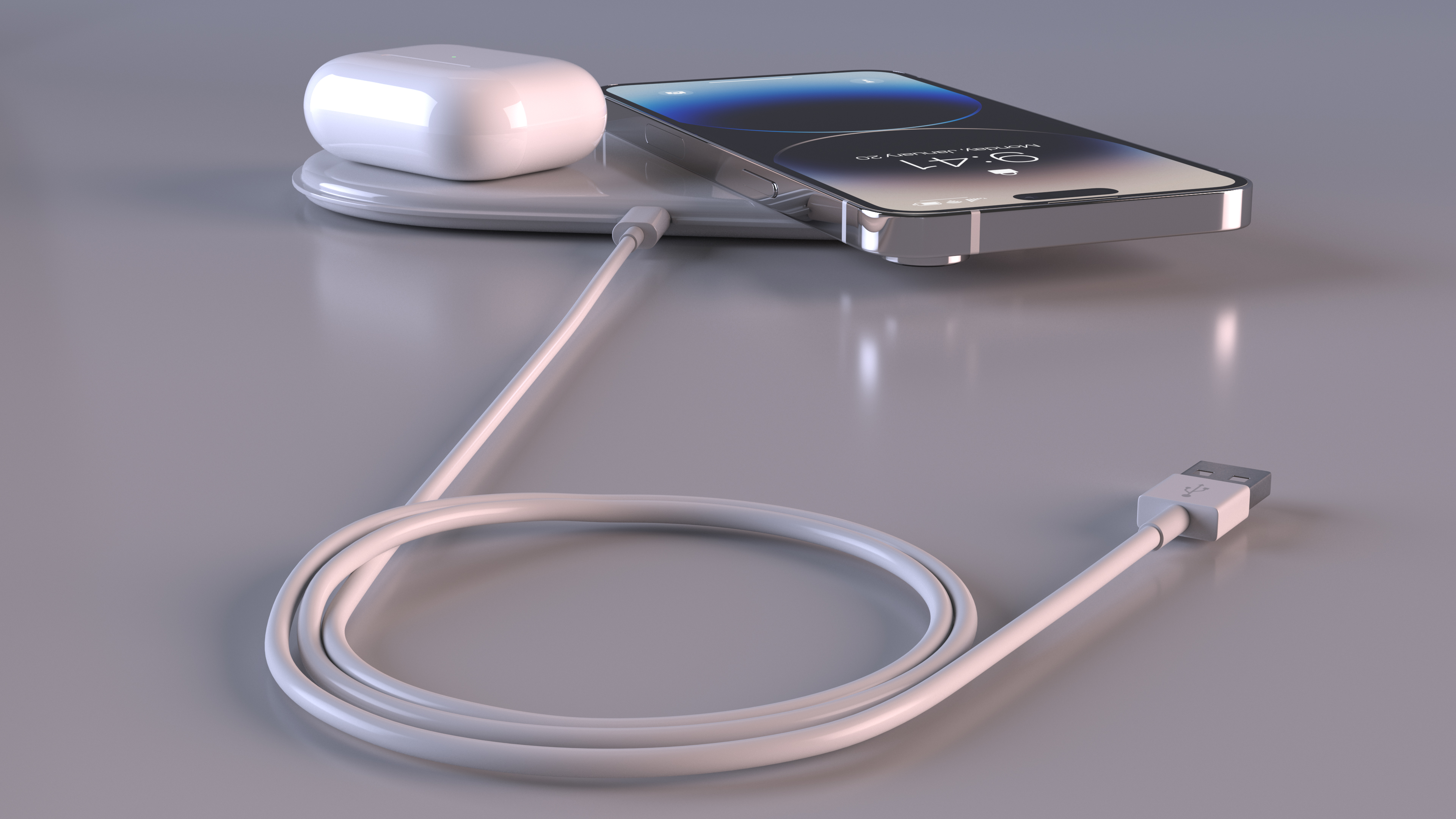 3D Apple AirPower Charger with iPhone 14 Pro Max and Airpods Pro