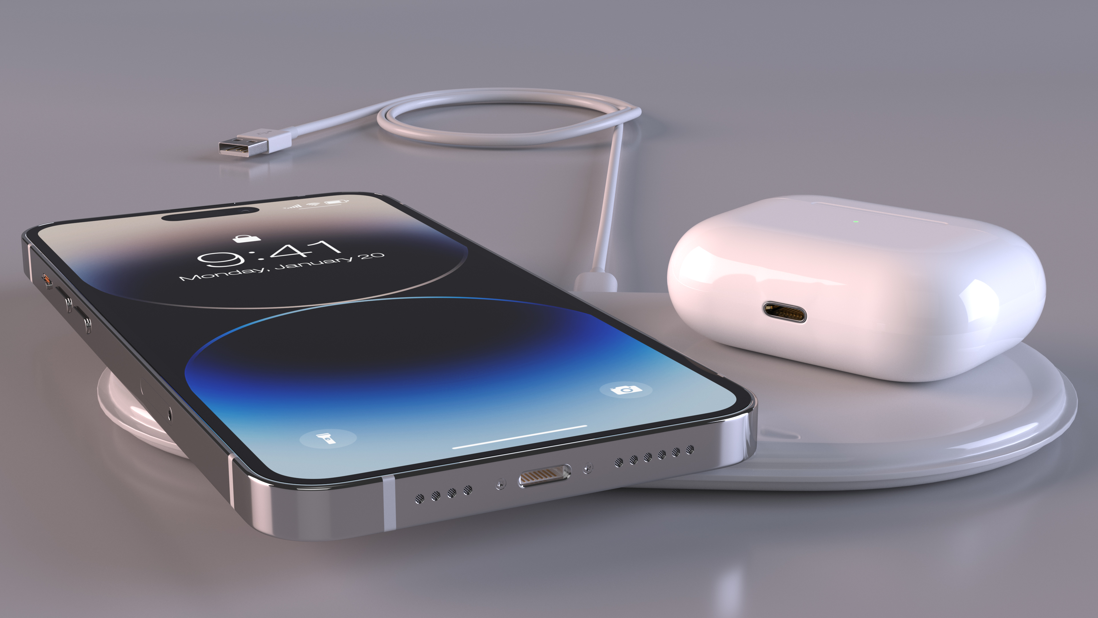 3D Apple AirPower Charger with iPhone 14 Pro Max and Airpods Pro