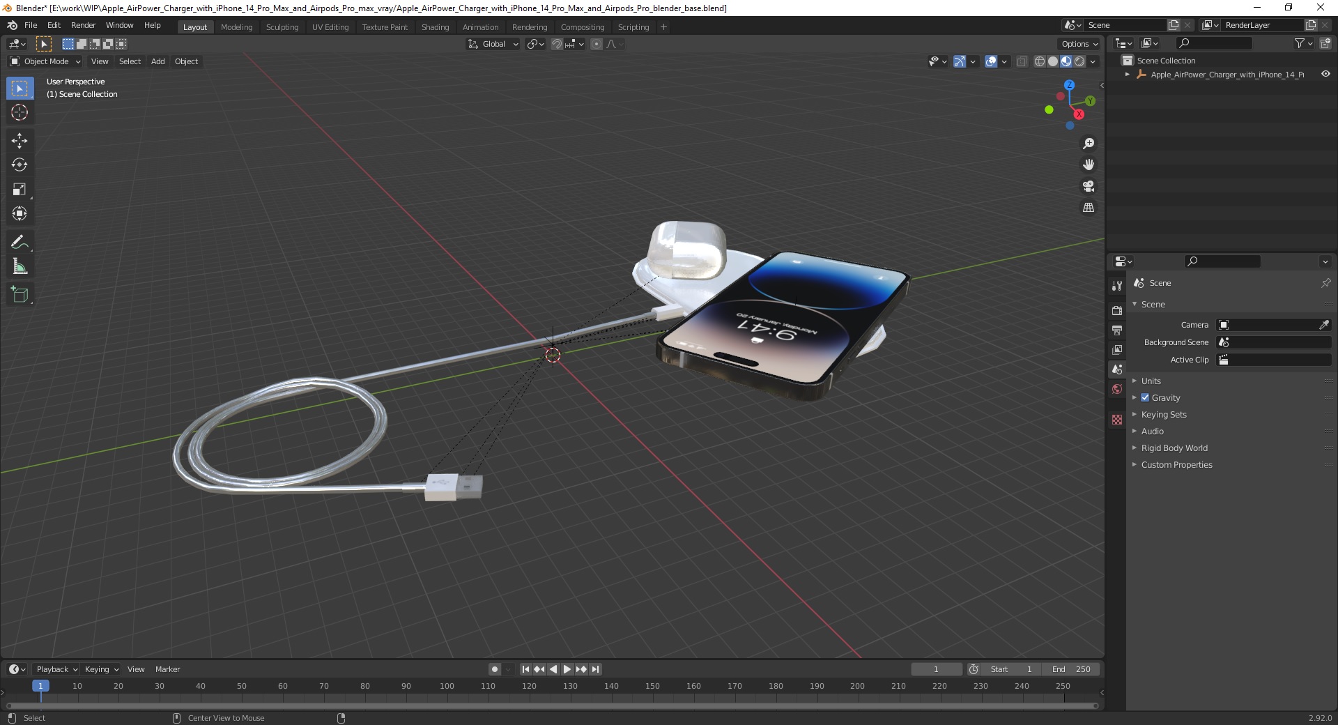 3D Apple AirPower Charger with iPhone 14 Pro Max and Airpods Pro