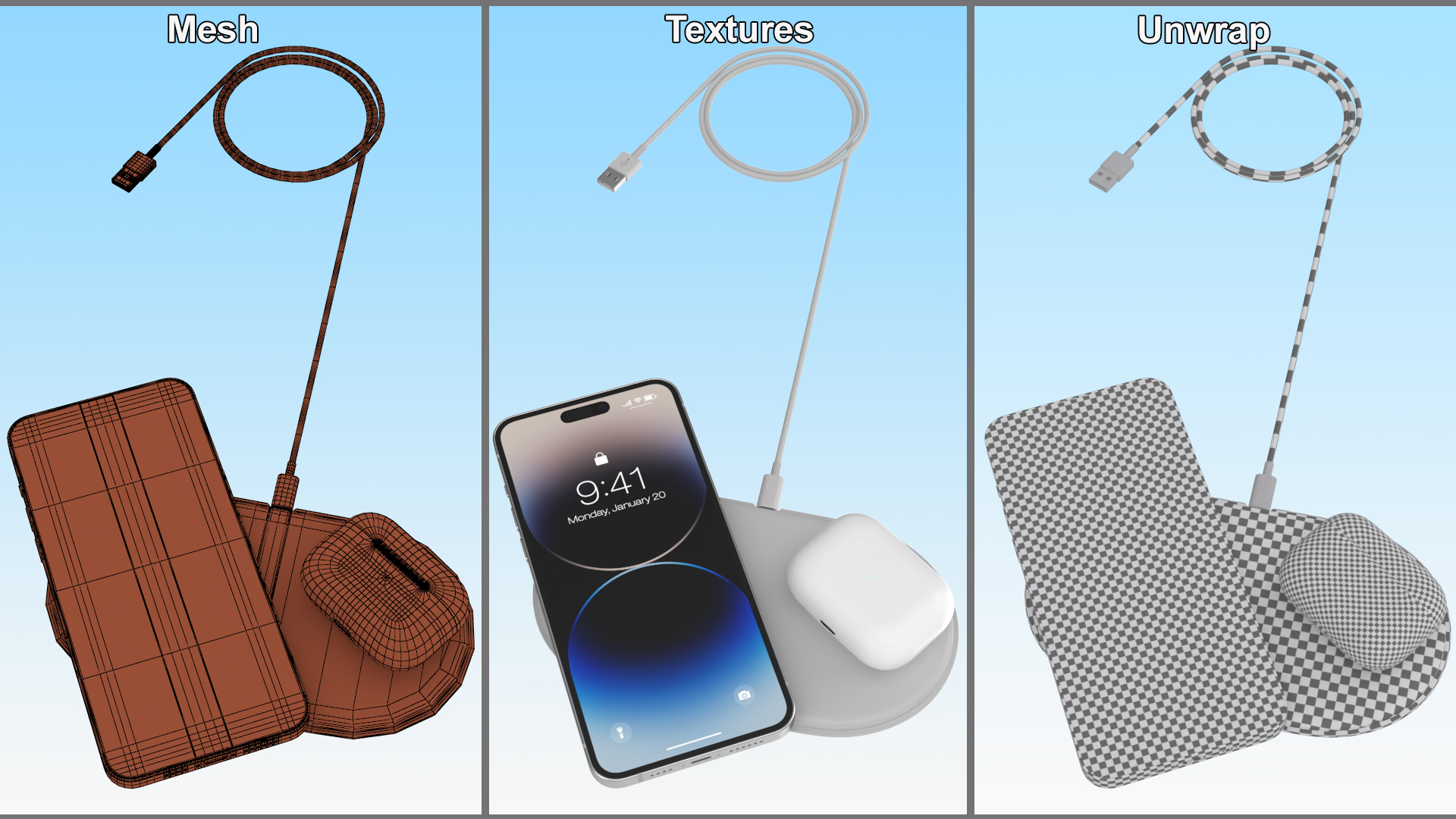3D Apple AirPower Charger with iPhone 14 Pro Max and Airpods Pro