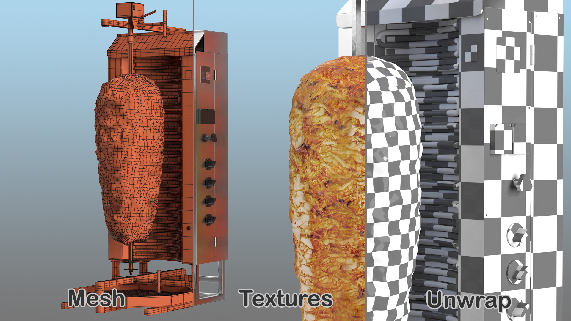 Vertical Rotisserie Grill with Doner Kebab 3D