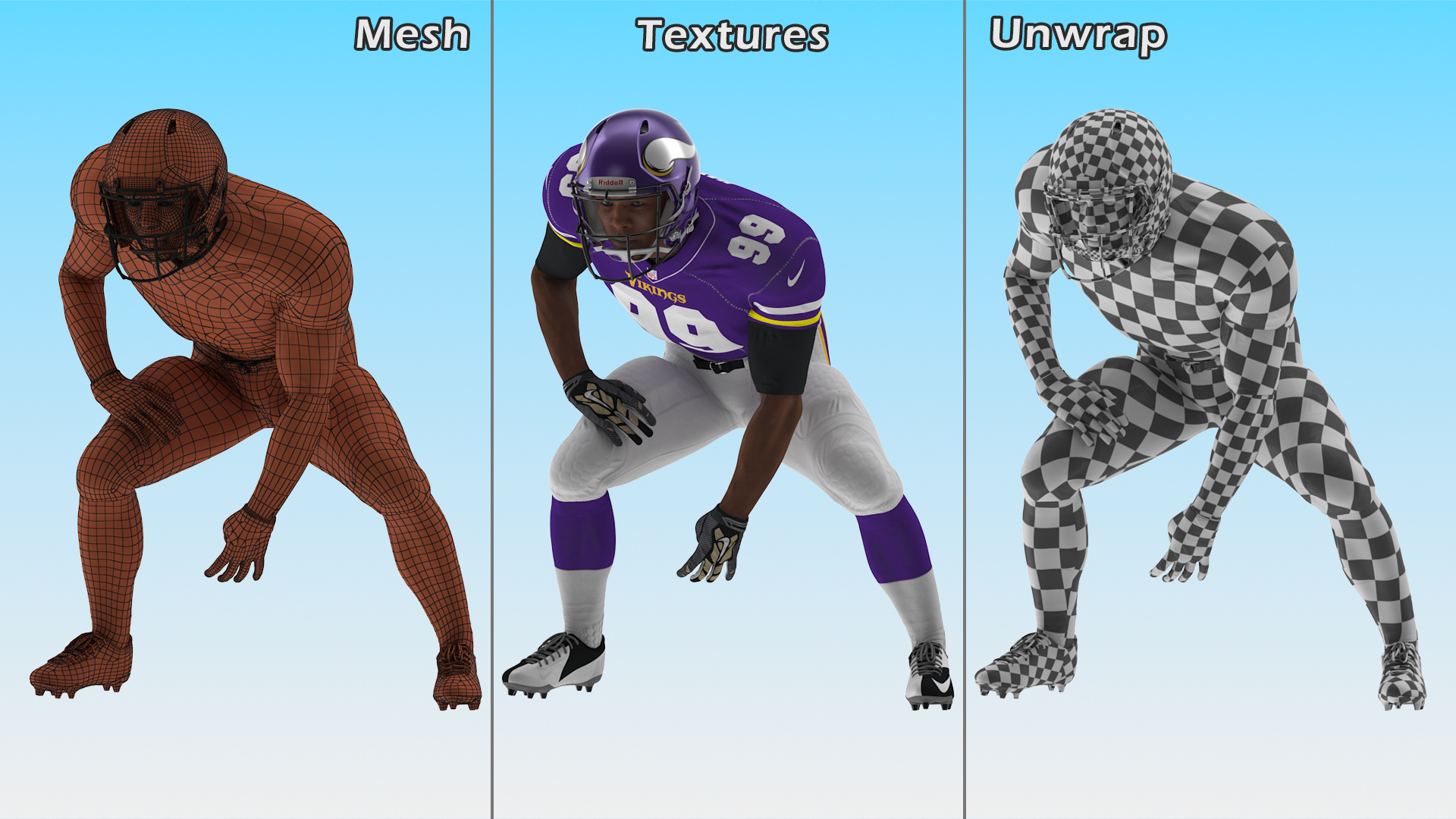 3D Minnesota Vikings American Football Player Crouching Fur