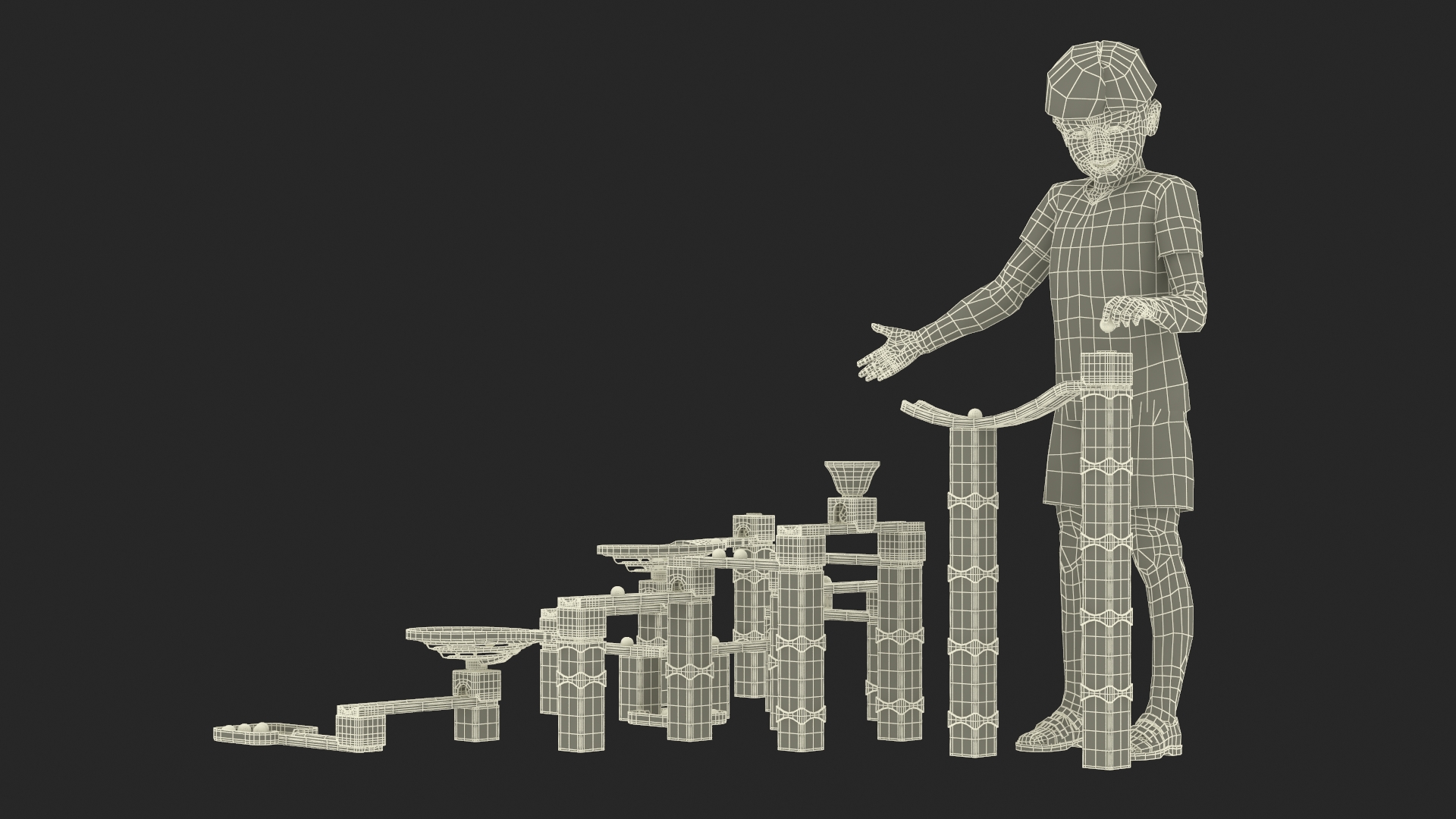 3D model Boy with Wooden Marble Run Toy