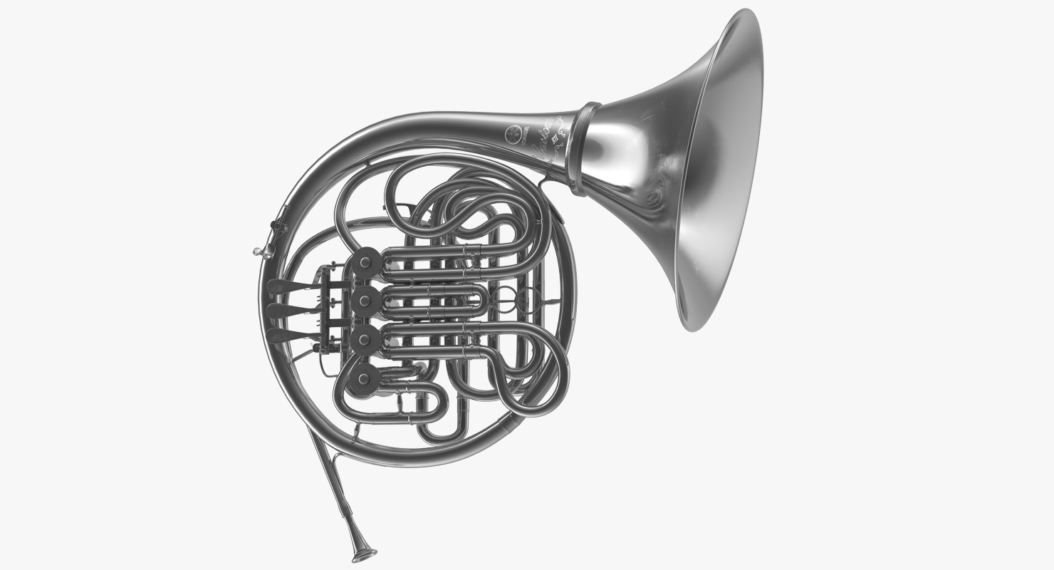 3D Professional Double French Horn Silver model