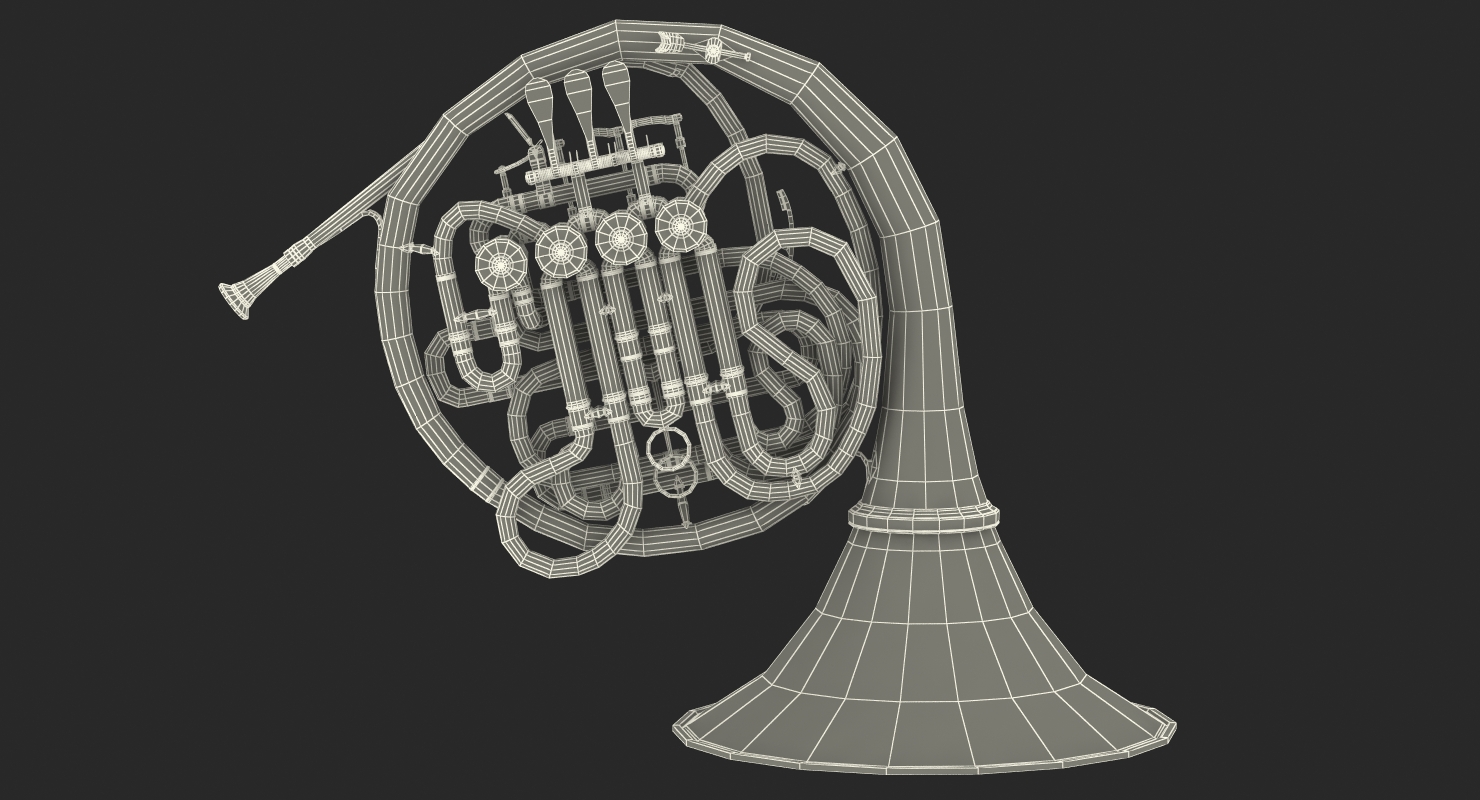 3D Professional Double French Horn Silver model