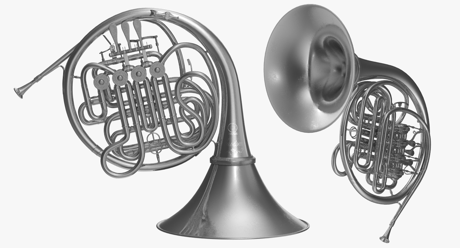 3D Professional Double French Horn Silver model