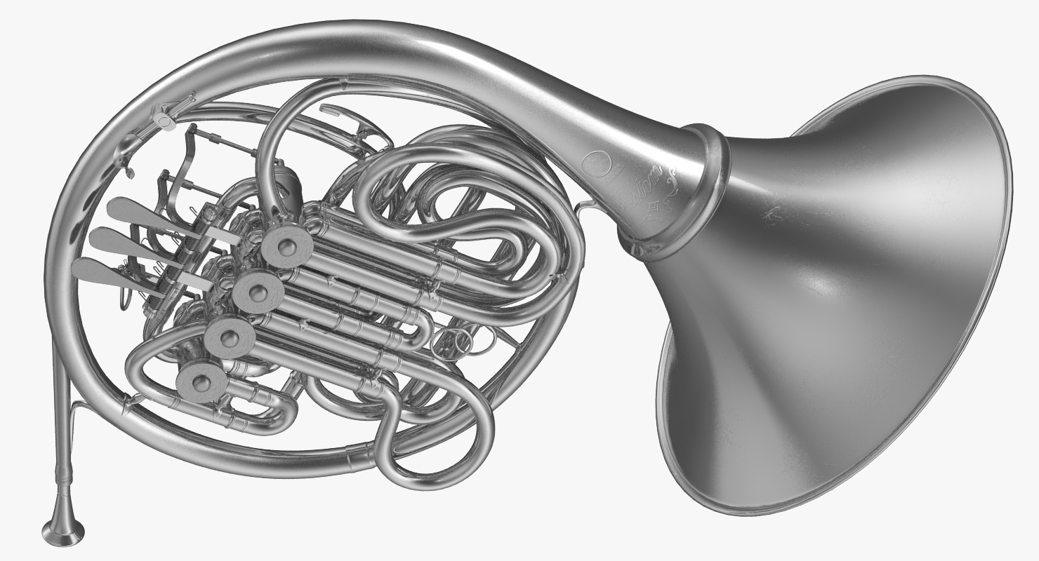 3D Professional Double French Horn Silver model