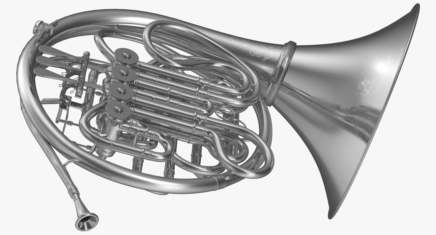 3D Professional Double French Horn Silver model