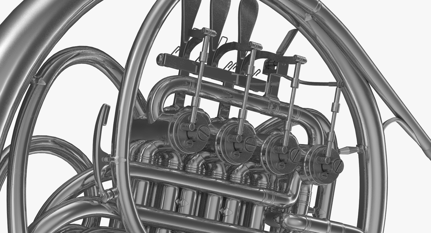 3D Professional Double French Horn Silver model