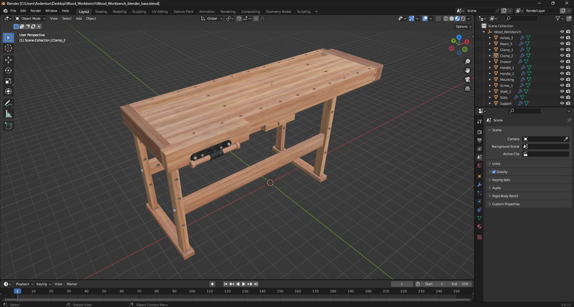 Wood Workbench 3D model