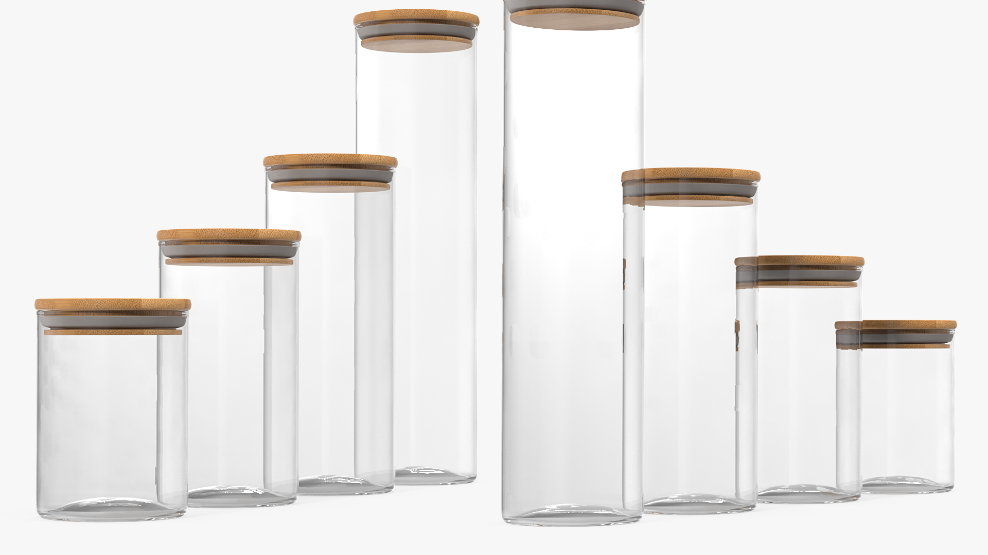 Glass Food Storage Jar with Bamboo Lid Set 3D