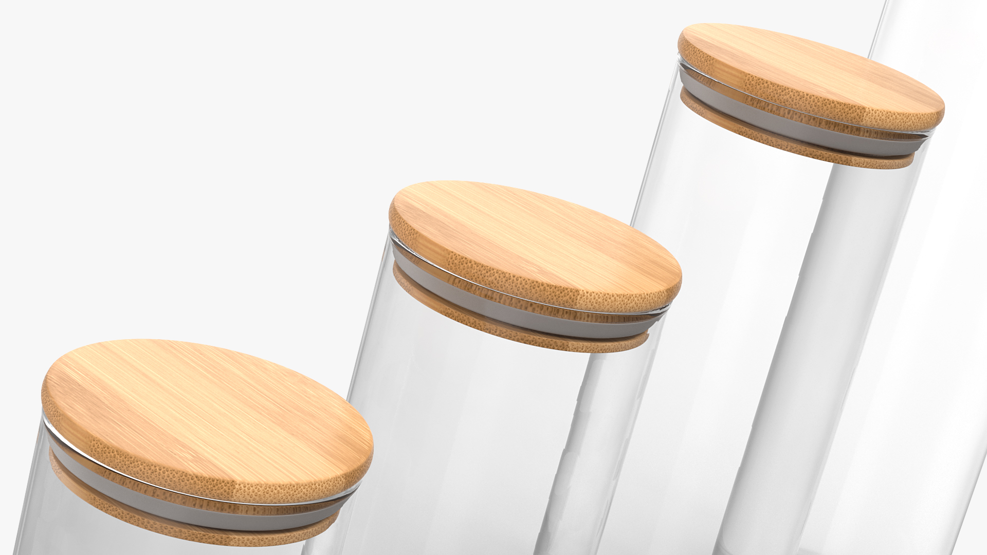Glass Food Storage Jar with Bamboo Lid Set 3D