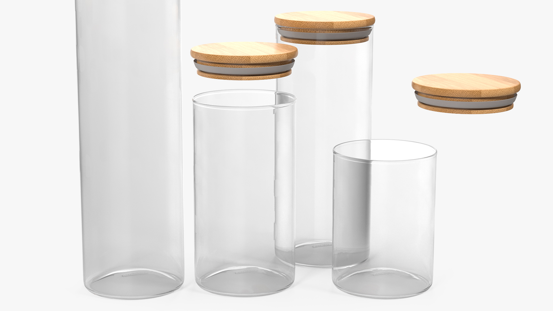 Glass Food Storage Jar with Bamboo Lid Set 3D