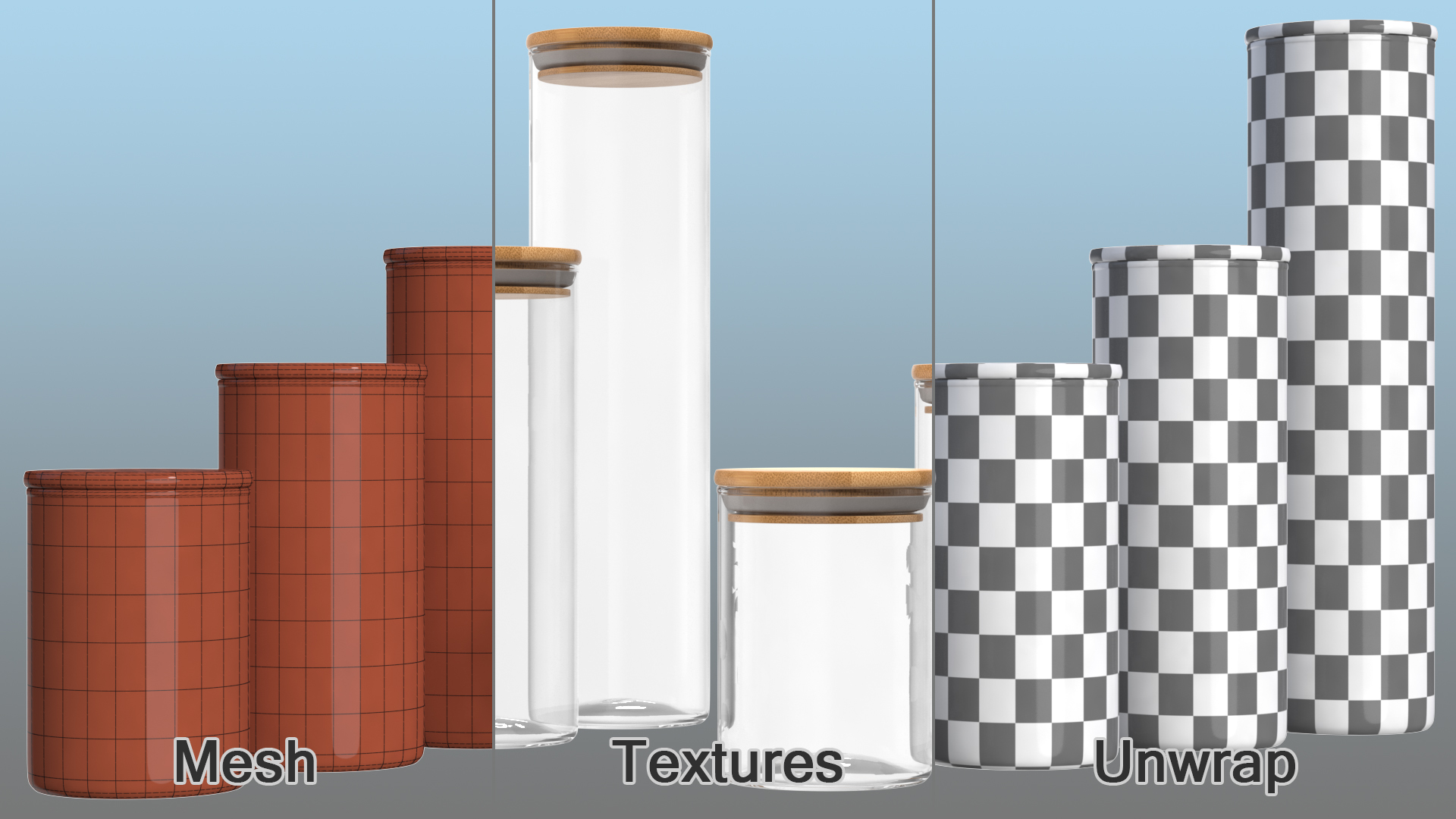Glass Food Storage Jar with Bamboo Lid Set 3D