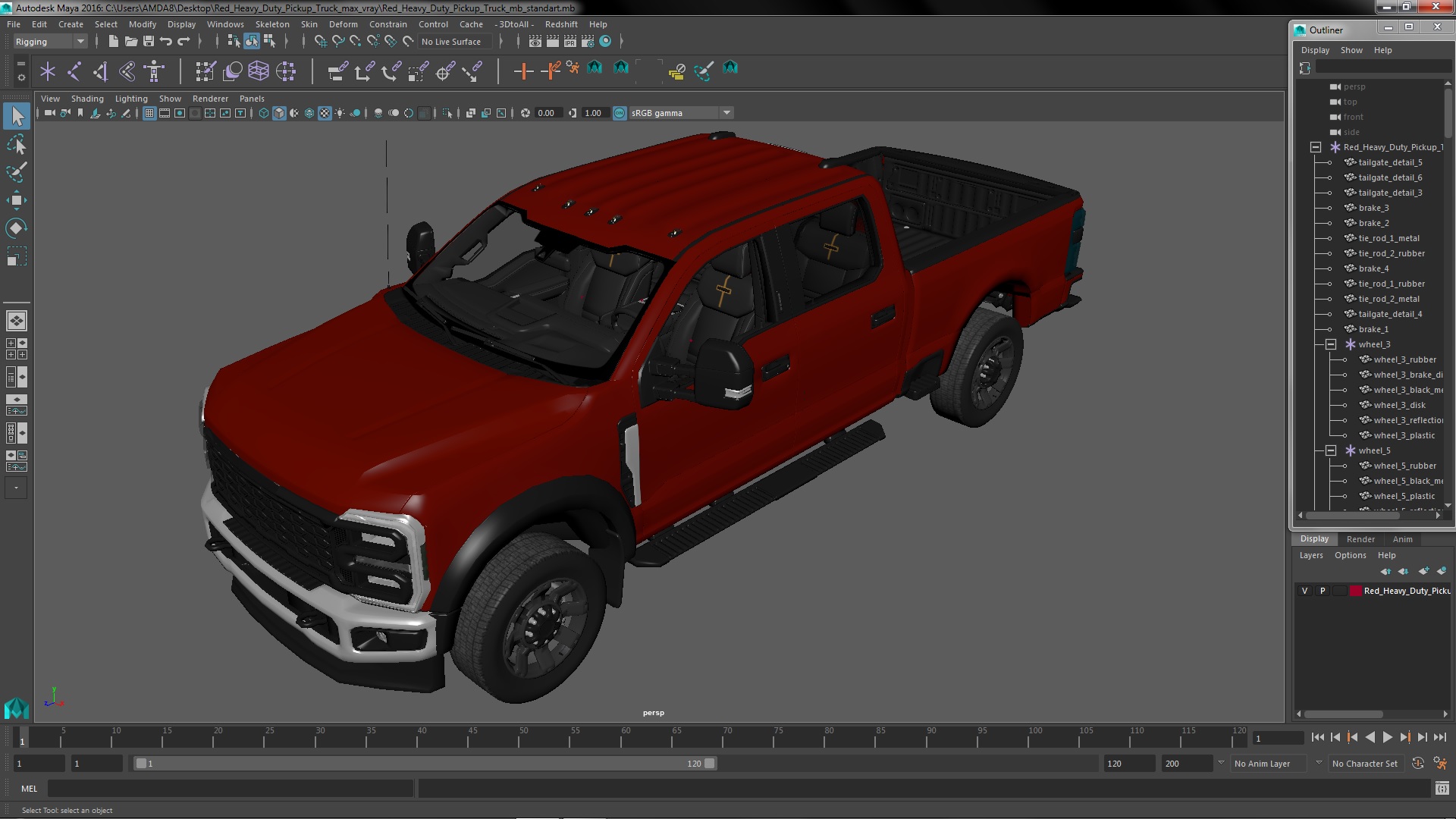 Red Heavy Duty Pickup Truck 3D