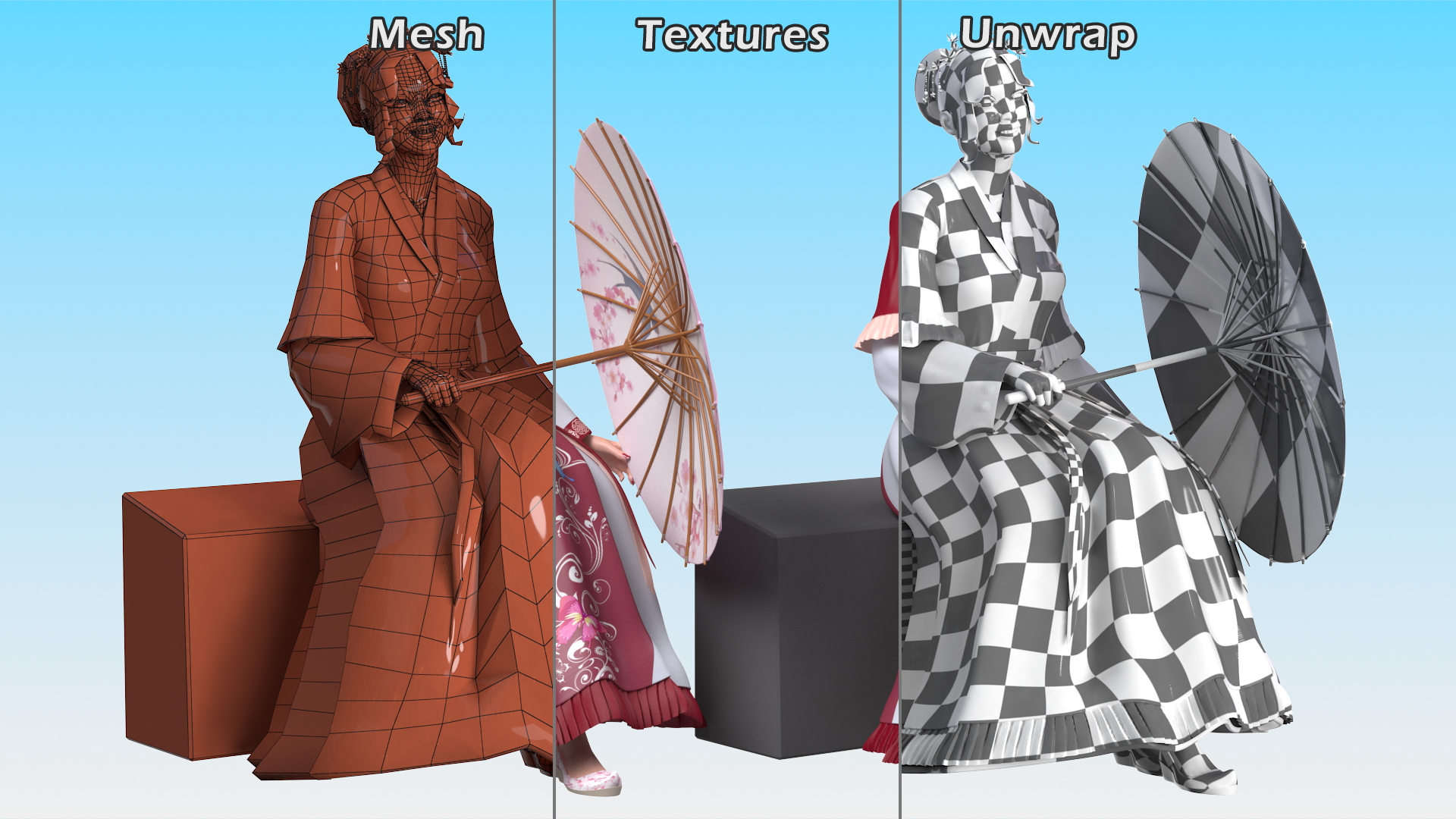 Woman in Chinese Traditional Clothes Sitting 3D model