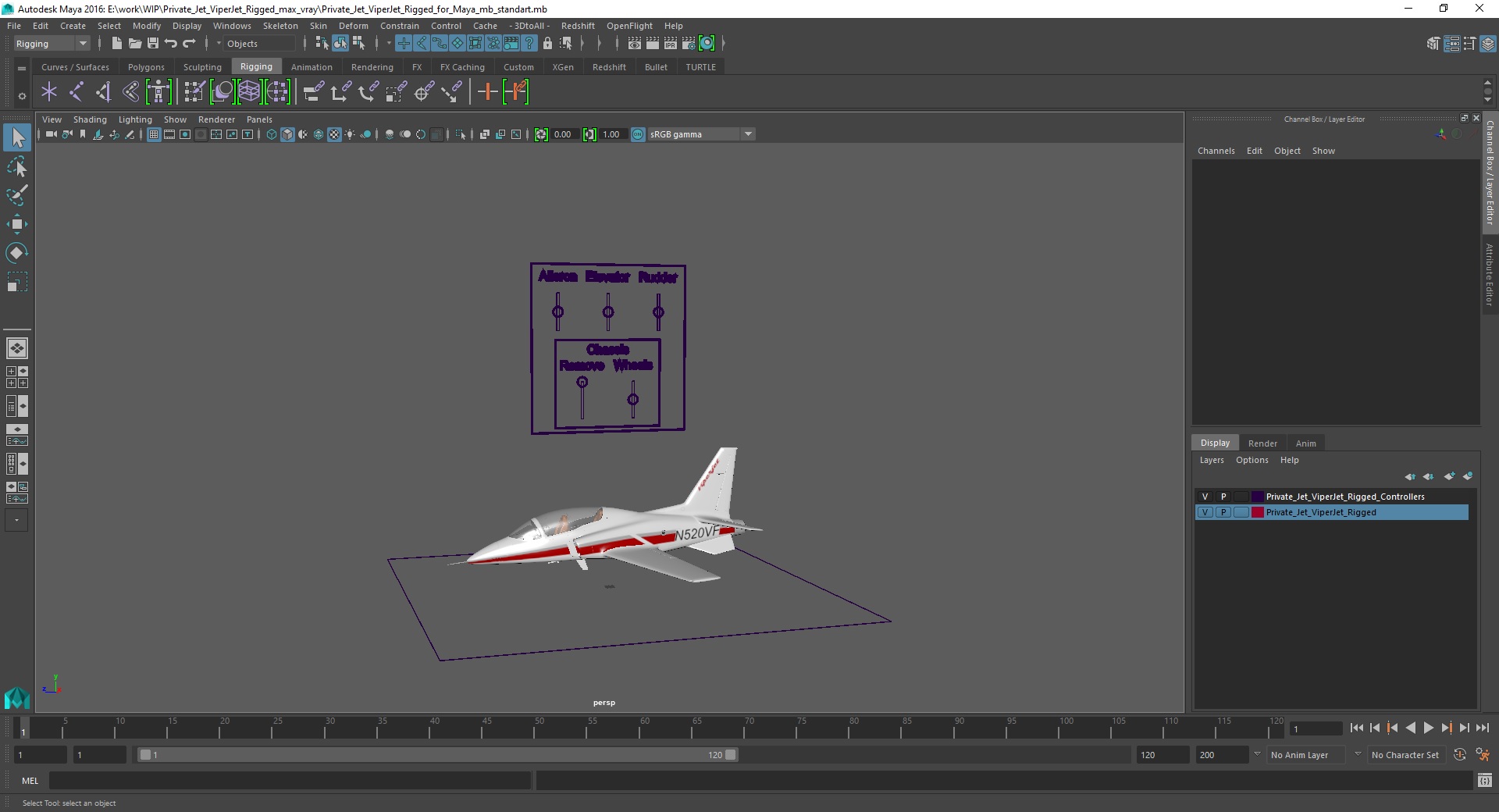 3D Private Jet ViperJet Rigged for Maya