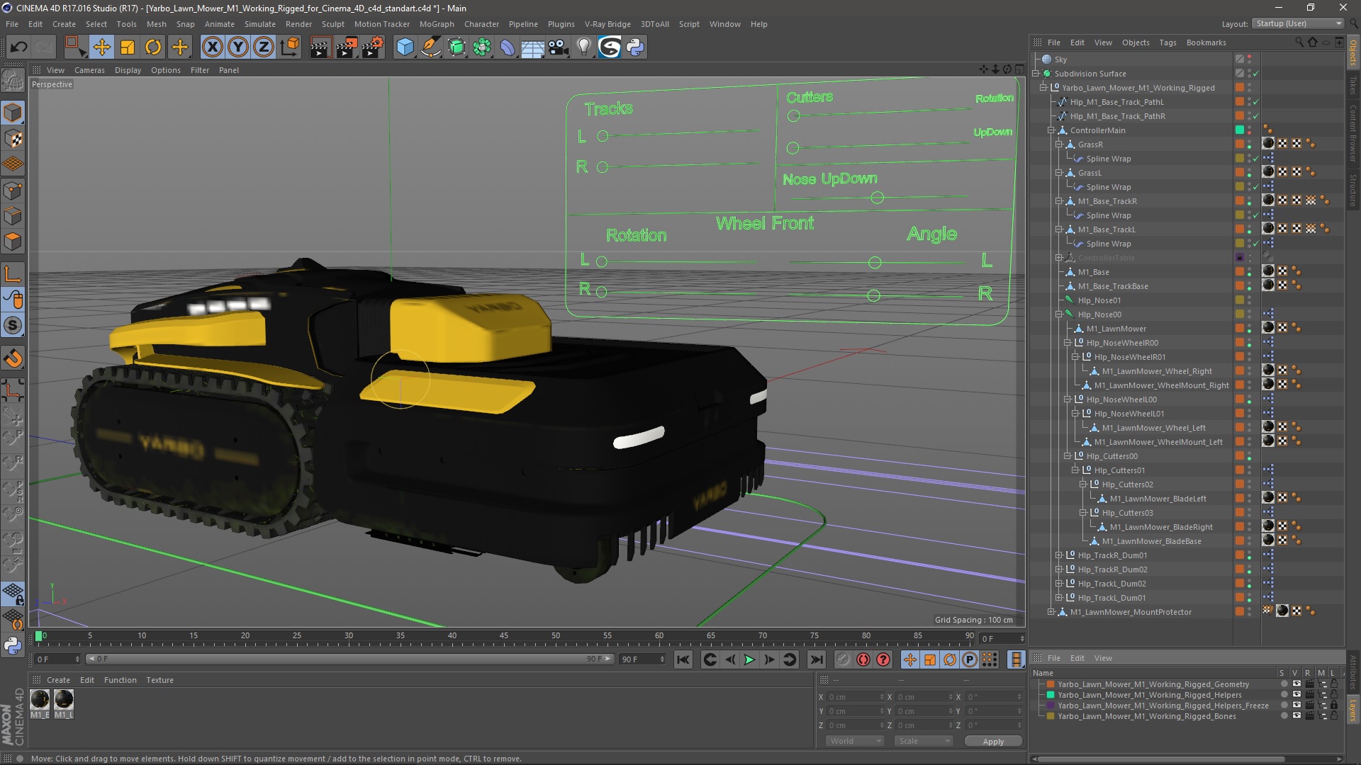 3D Yarbo Lawn Mower M1 Working Rigged for Cinema 4D model