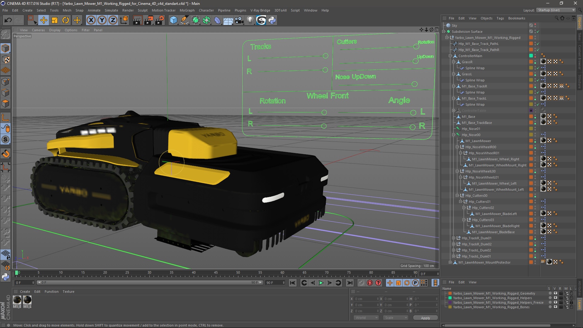 3D Yarbo Lawn Mower M1 Working Rigged for Cinema 4D model