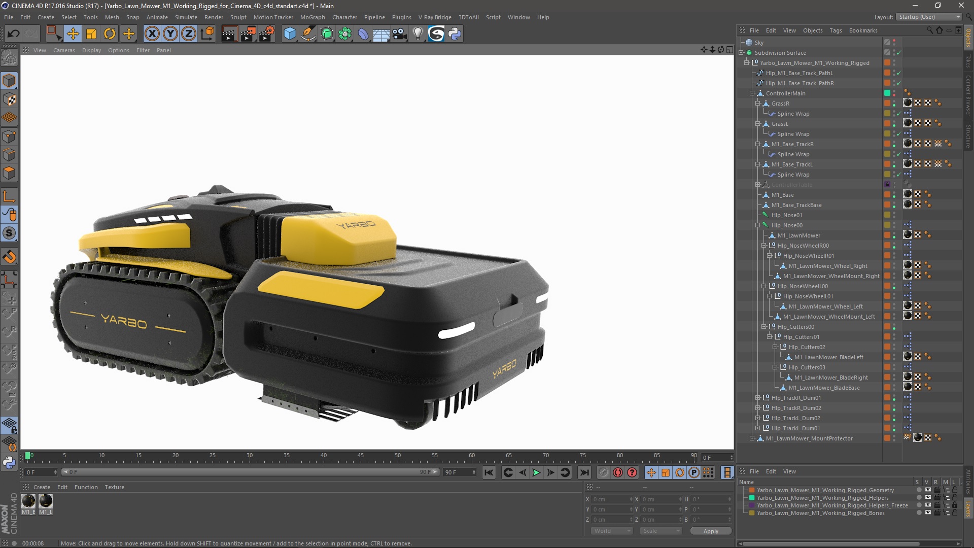 3D Yarbo Lawn Mower M1 Working Rigged for Cinema 4D model