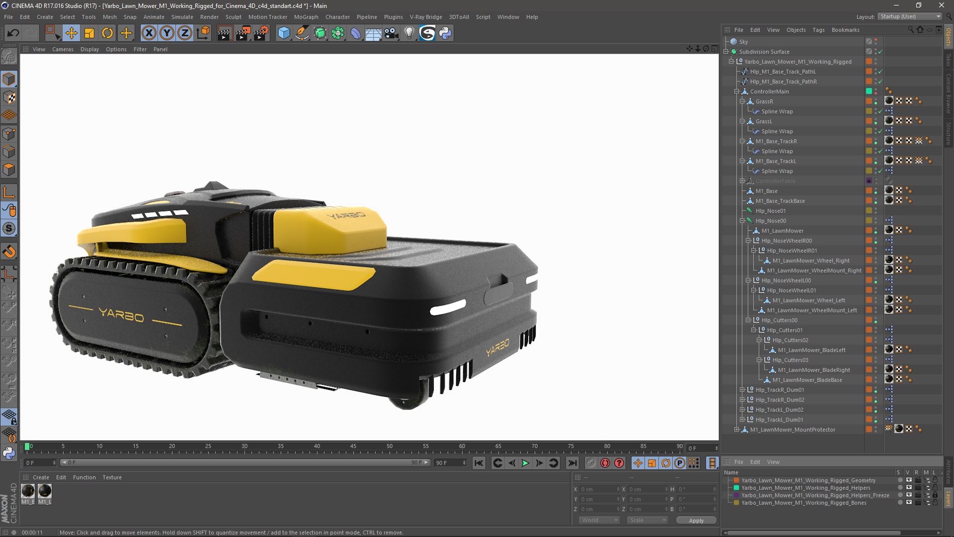 3D Yarbo Lawn Mower M1 Working Rigged for Cinema 4D model