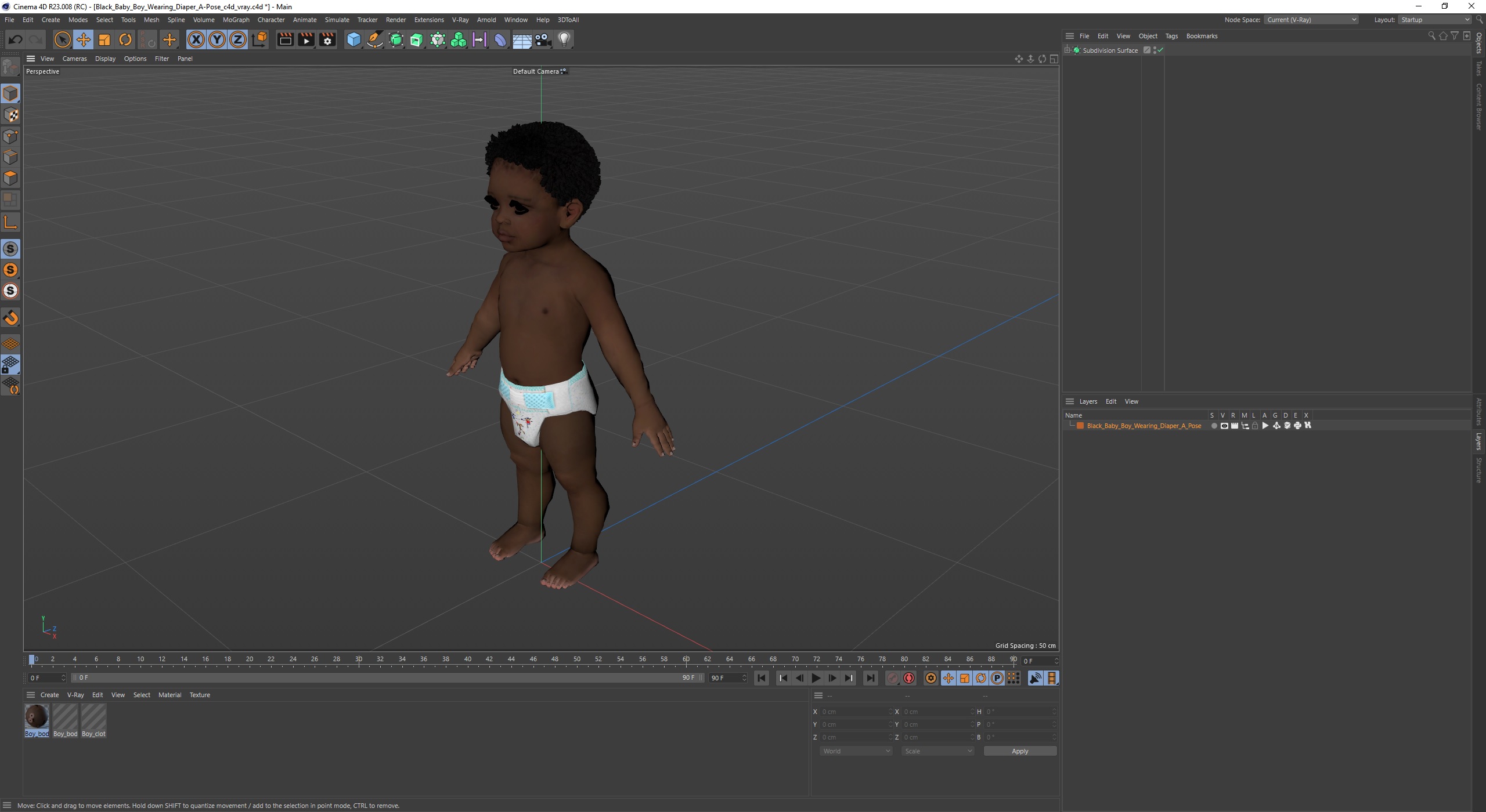 3D Black Baby Boy Wearing Diaper A-Pose