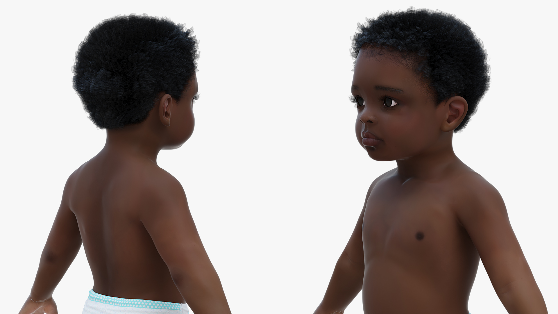 3D Black Baby Boy Wearing Diaper A-Pose