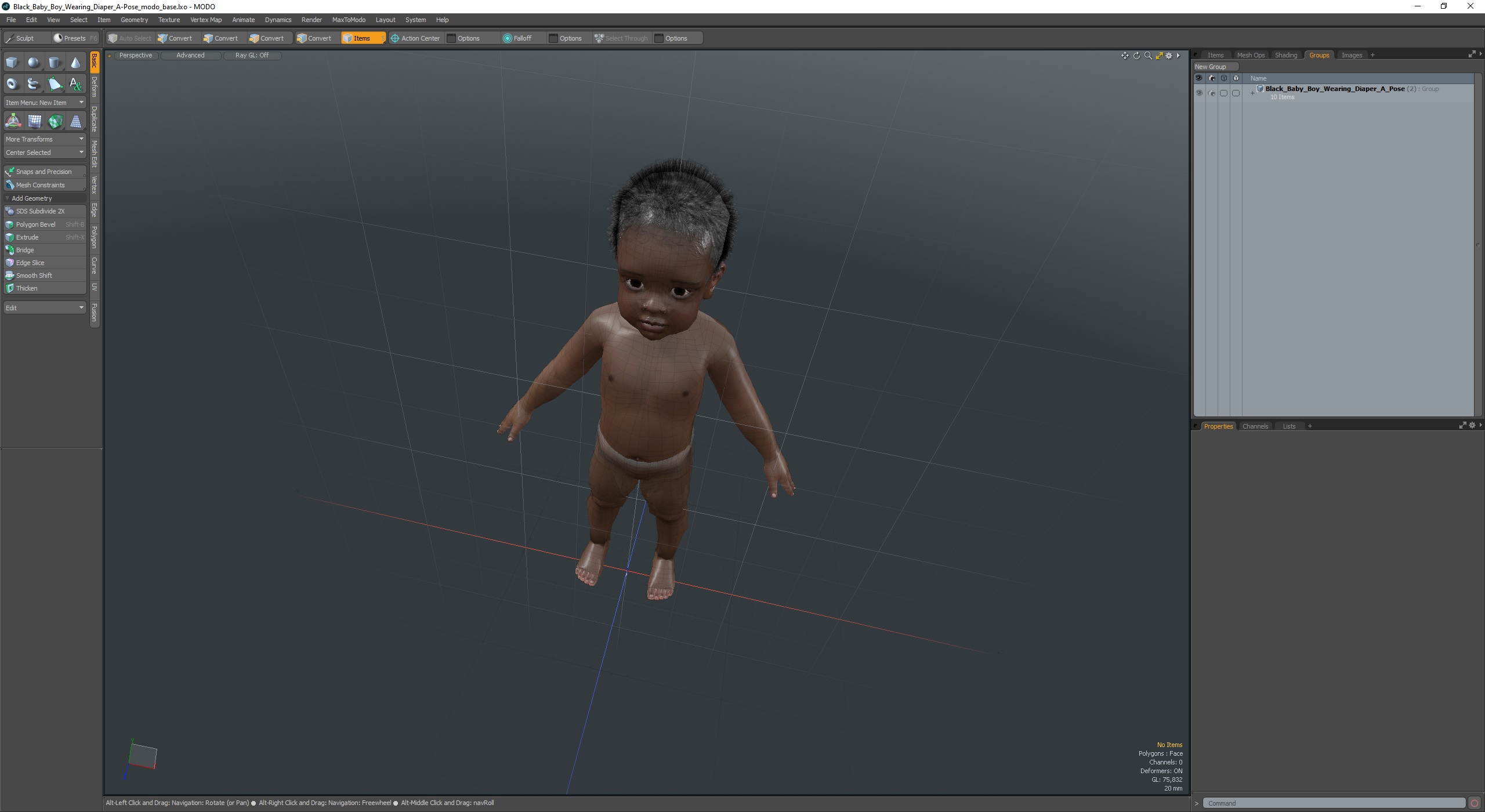 3D Black Baby Boy Wearing Diaper A-Pose