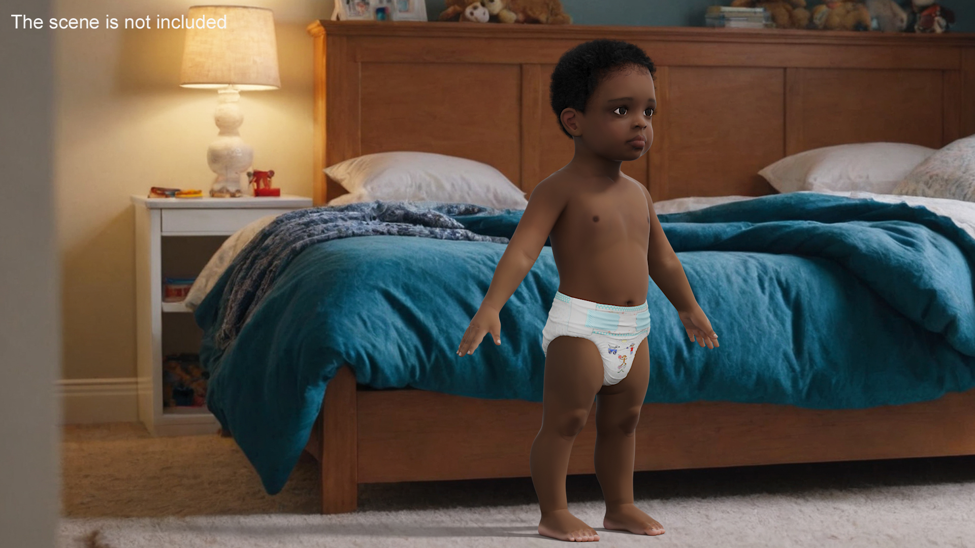 3D Black Baby Boy Wearing Diaper A-Pose