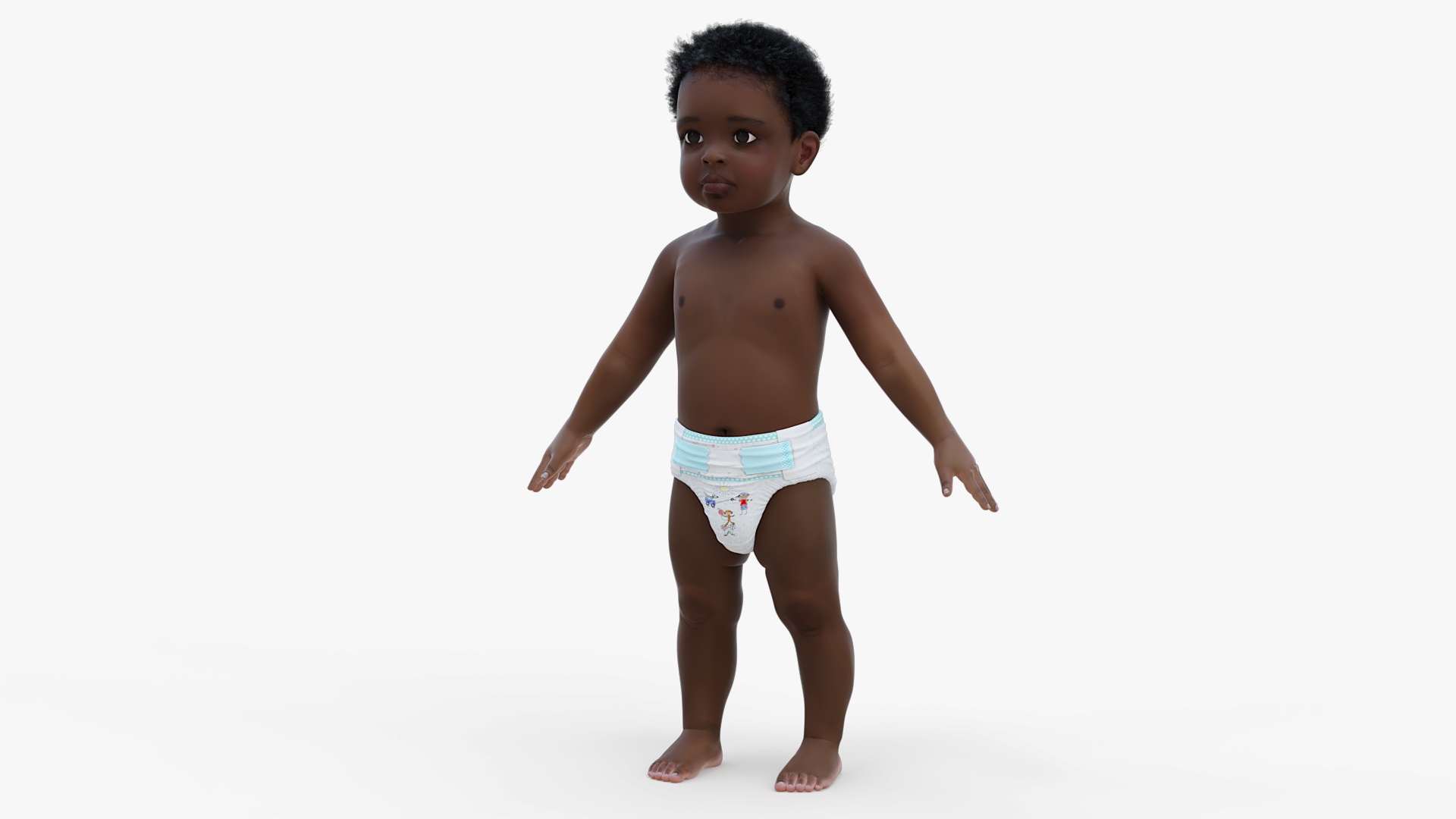 3D Black Baby Boy Wearing Diaper A-Pose