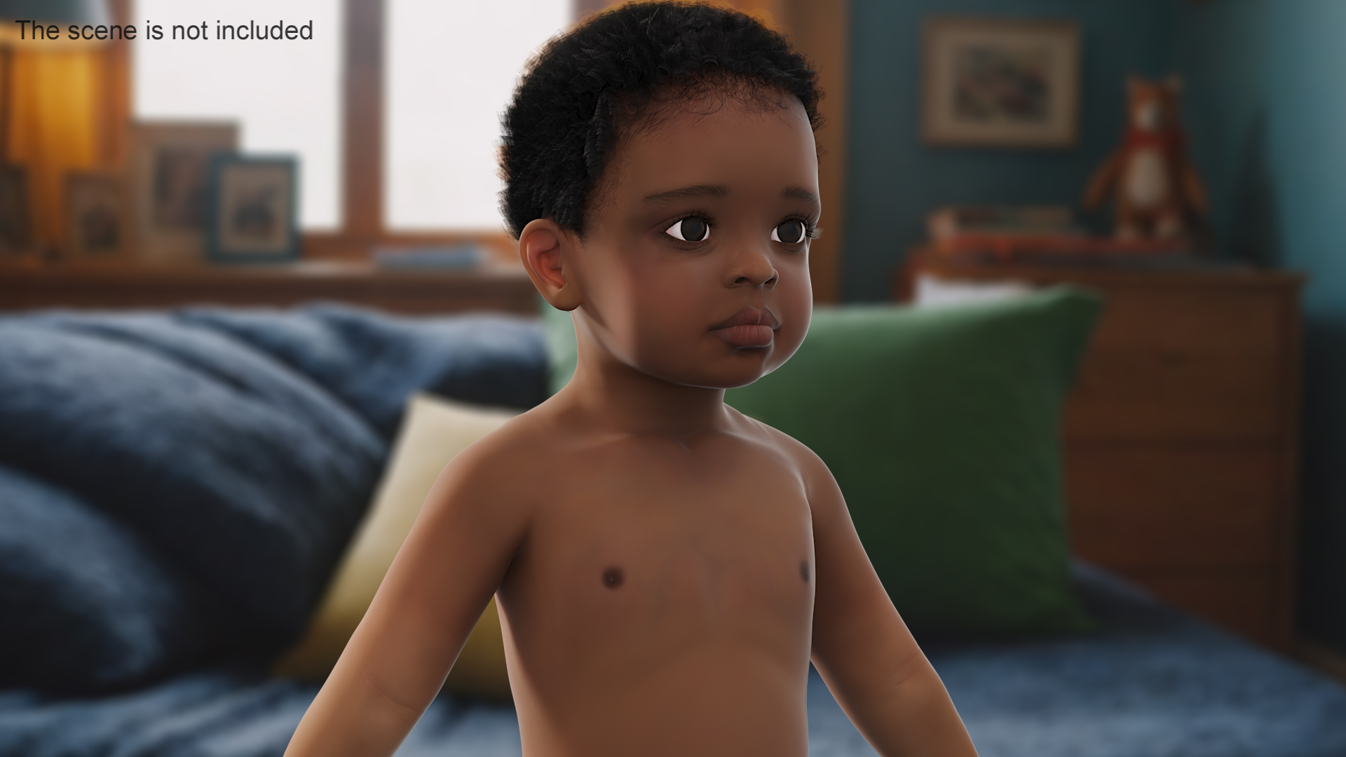 3D Black Baby Boy Wearing Diaper A-Pose