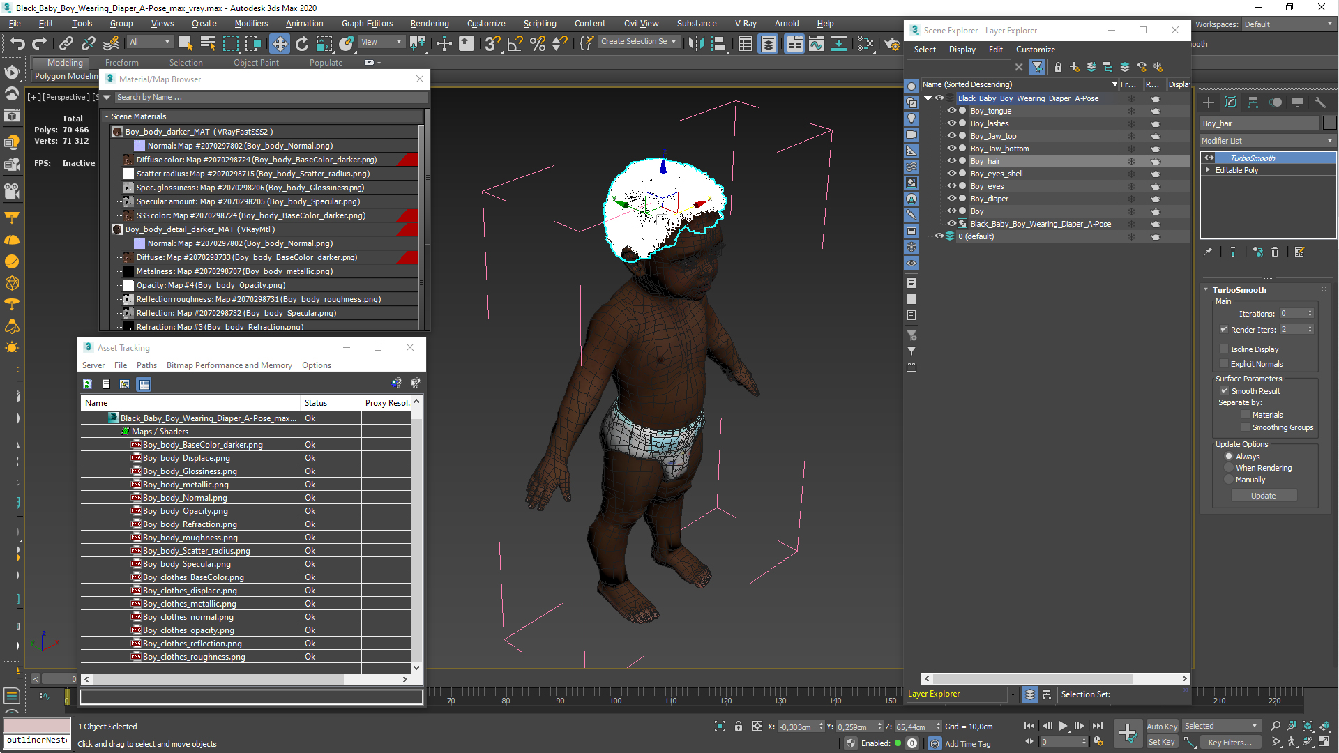 3D Black Baby Boy Wearing Diaper A-Pose