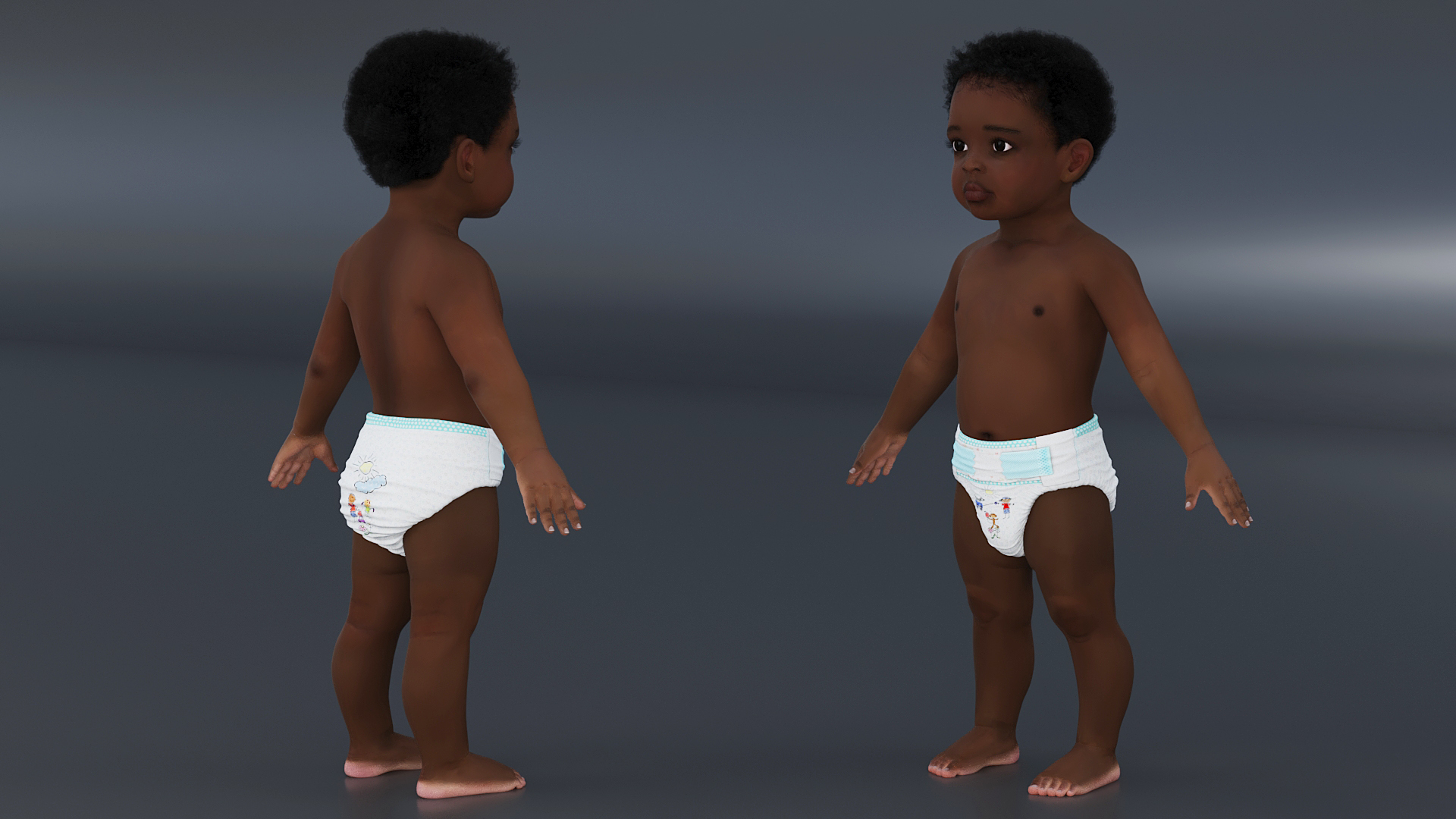 3D Black Baby Boy Wearing Diaper A-Pose