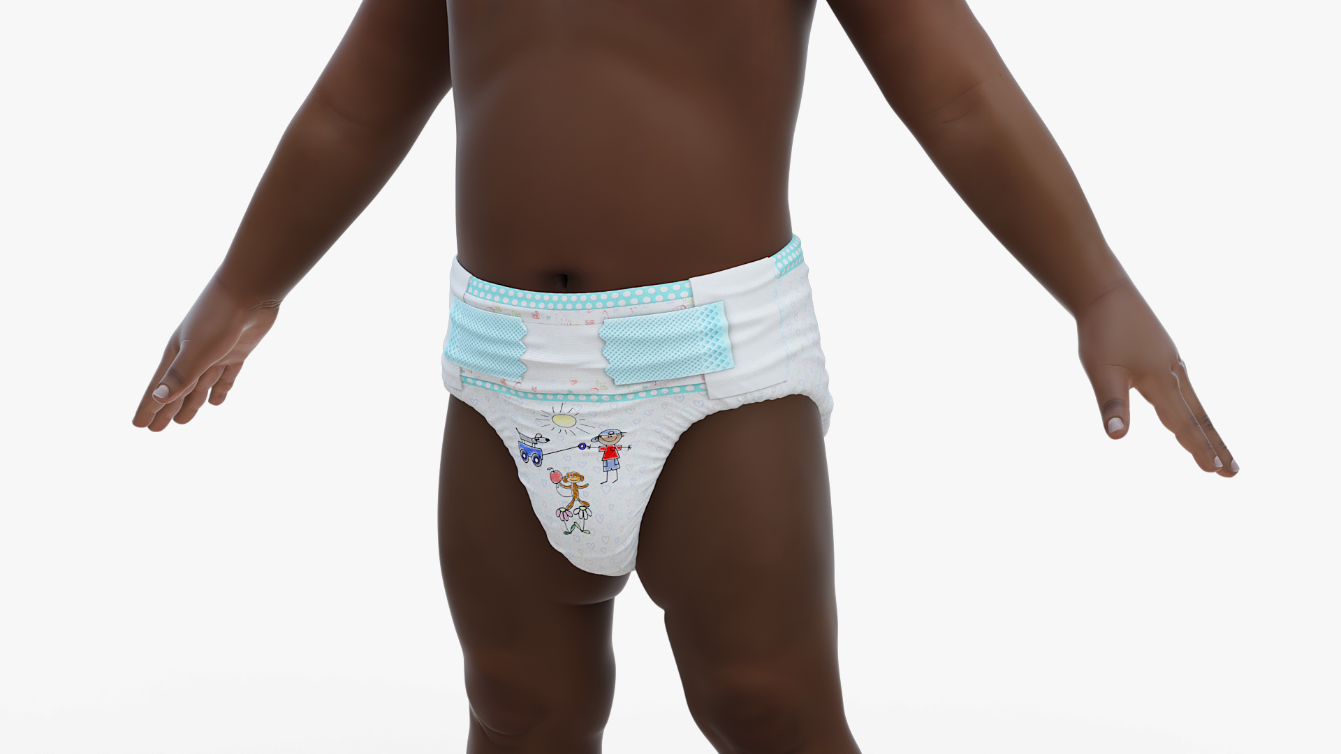 3D Black Baby Boy Wearing Diaper A-Pose