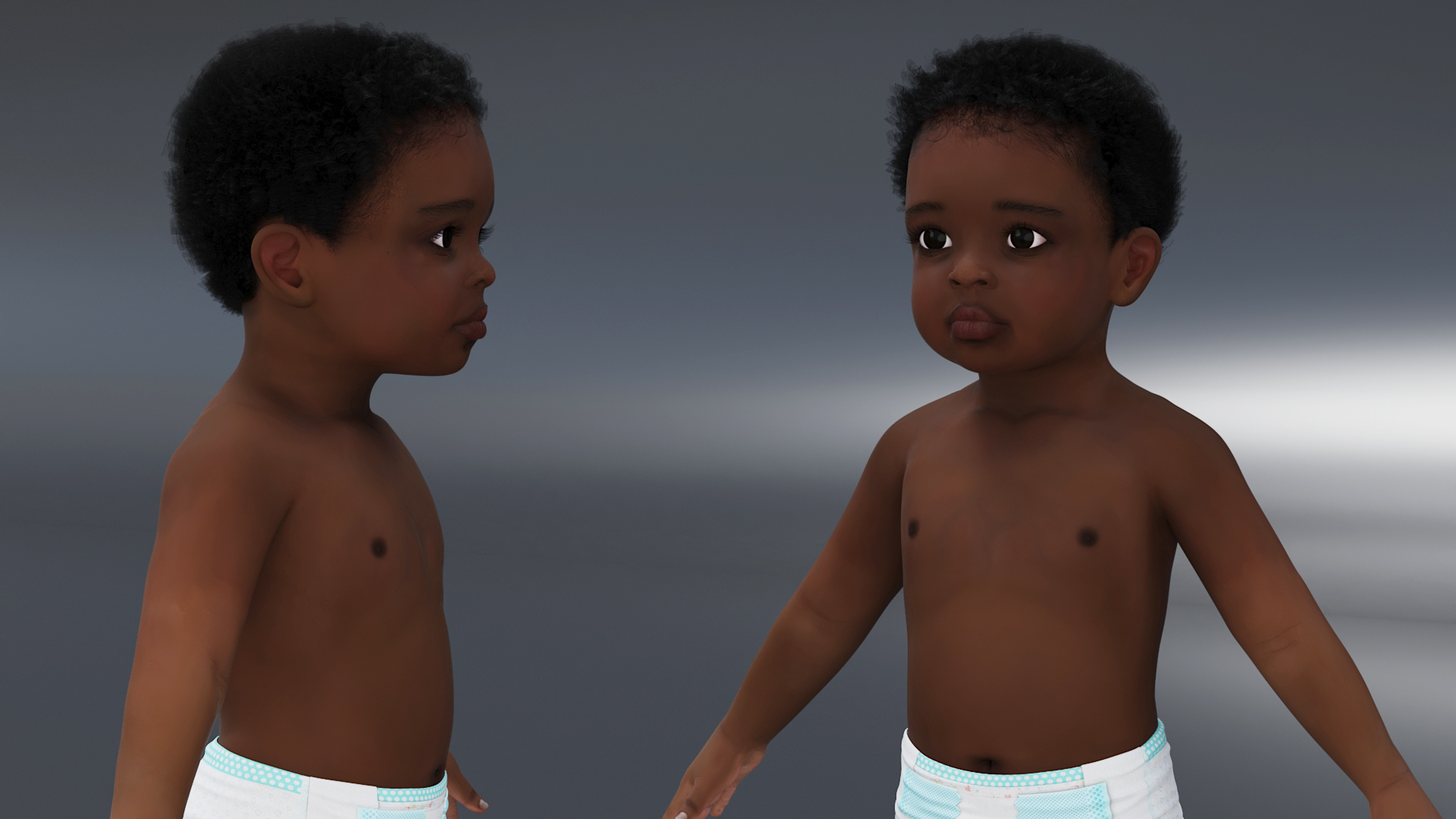 3D Black Baby Boy Wearing Diaper A-Pose