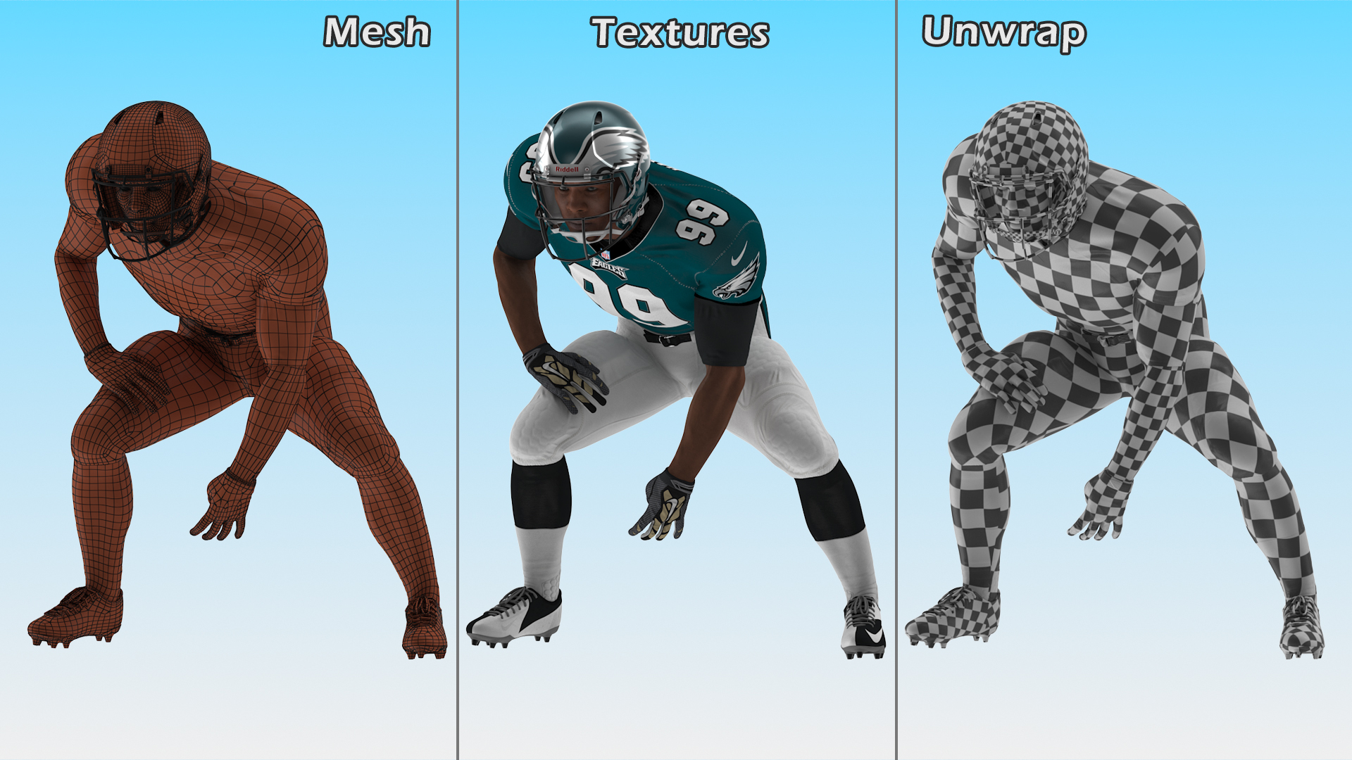 3D Philadelphia Eagles American Football Player Crouching Fur model