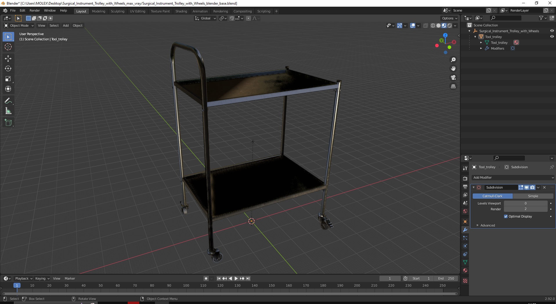 Surgical Instrument Trolley with Wheels 3D model