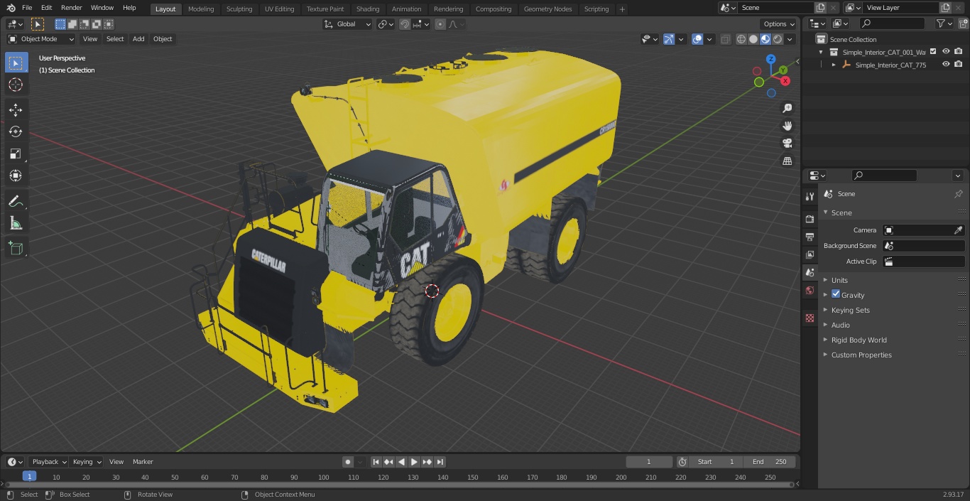 3D model Simple Interior CAT 775 Water Truck