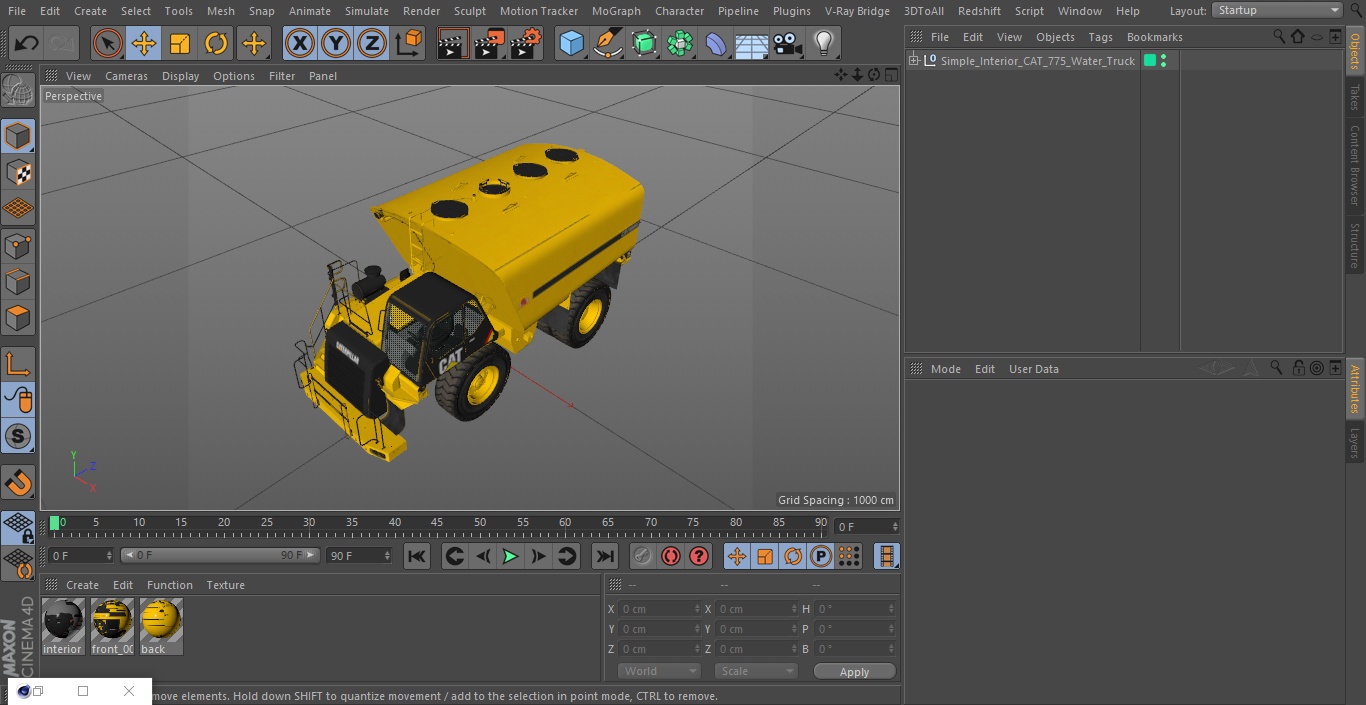 3D model Simple Interior CAT 775 Water Truck