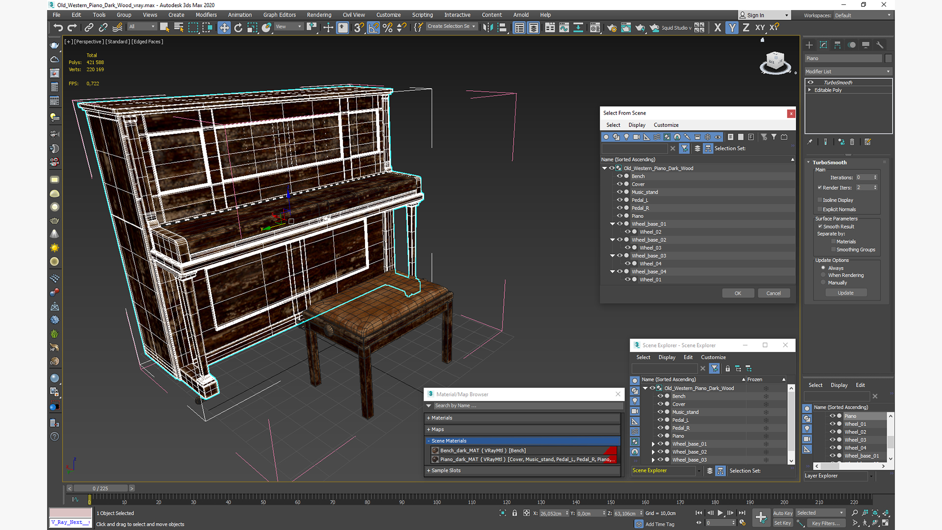 Old Western Piano Dark Wood 3D