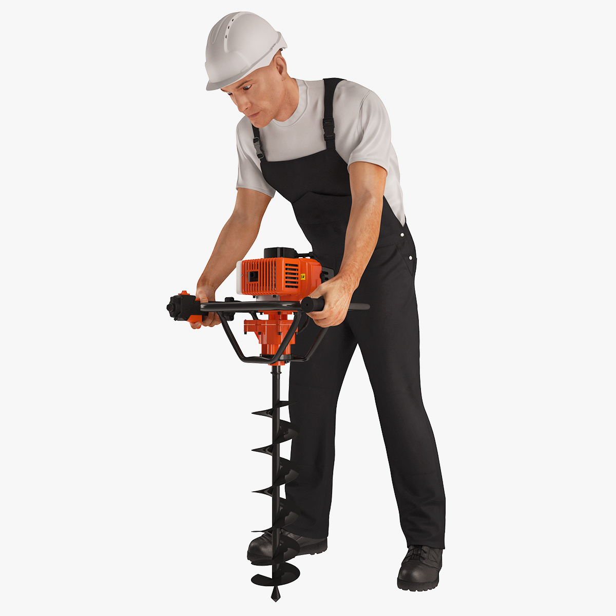 Construction Worker with Earth Auger Drill 3D Model
