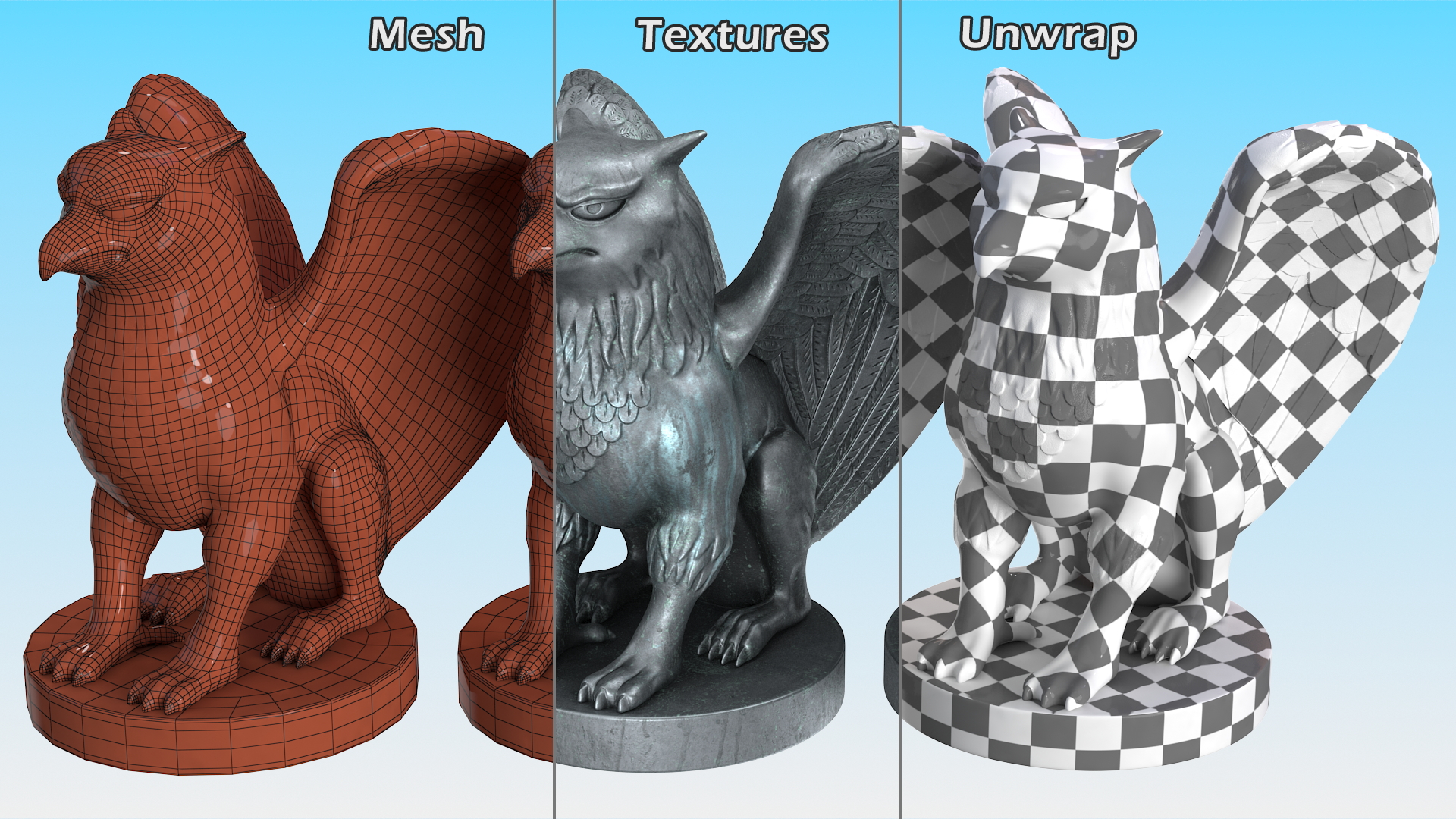 Griffin Statue Bronze for 3D Print 3D model